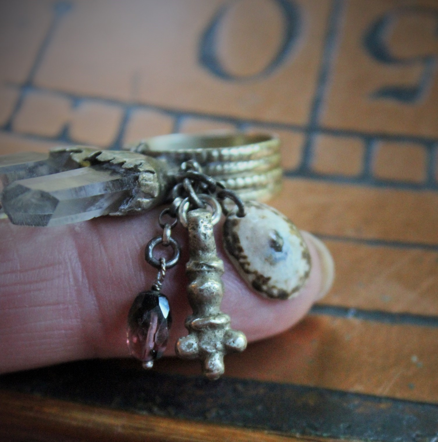 NEW! Be Still Antique Gypsy Ring w/Faceted Quartz Points,Tiny Sterling Prayer Box,Bi-Color Tourmaline,Tiny Antique Coptic Cross+Much More!