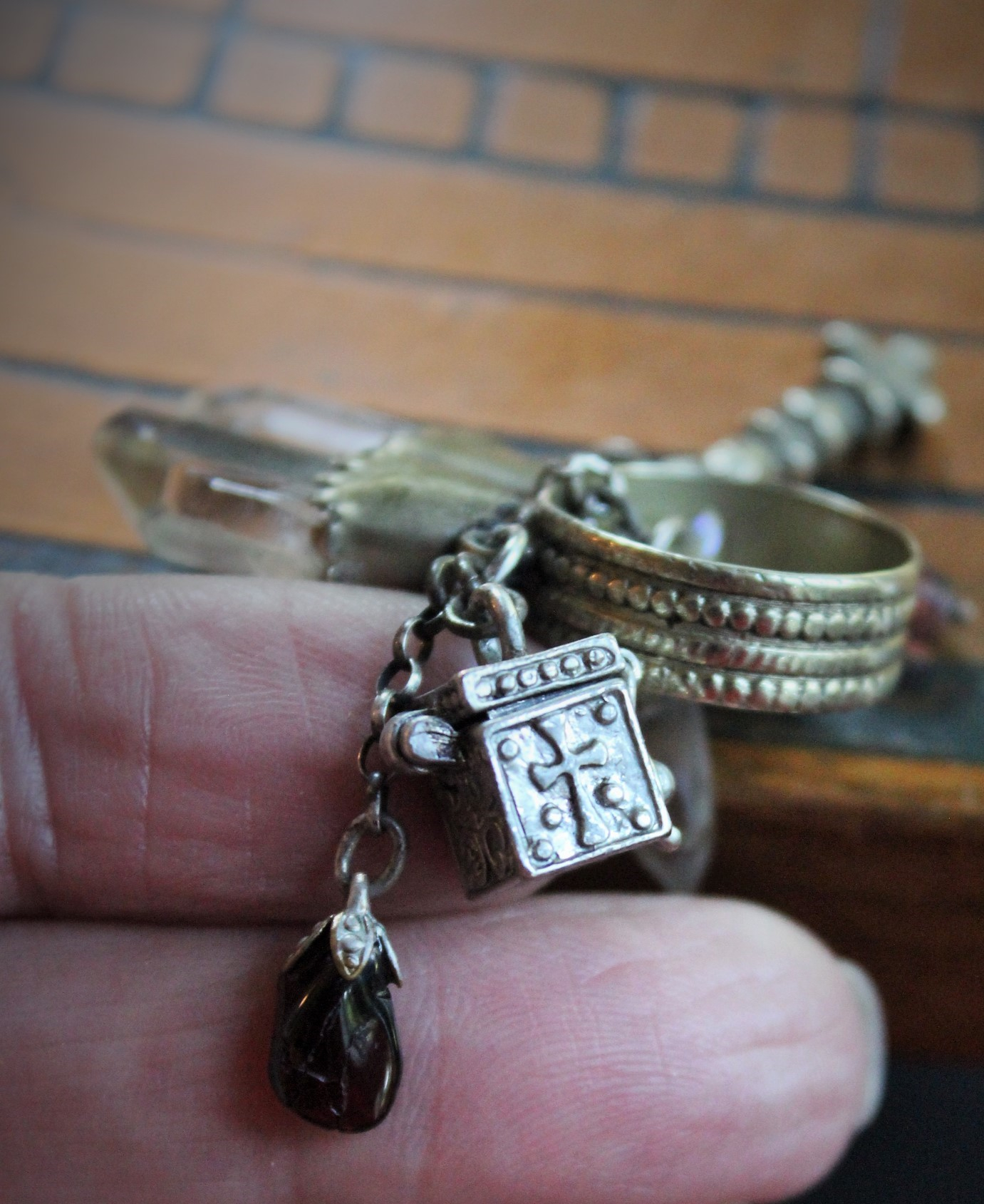 NEW! Be Still Antique Gypsy Ring w/Faceted Quartz Points,Tiny Sterling Prayer Box,Bi-Color Tourmaline,Tiny Antique Coptic Cross+Much More!