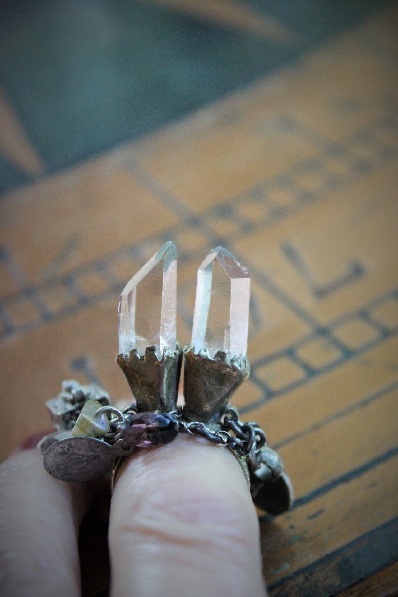 NEW! Be Still Antique Gypsy Ring w/Faceted Quartz Points,Tiny Sterling Prayer Box,Bi-Color Tourmaline,Tiny Antique Coptic Cross+Much More!