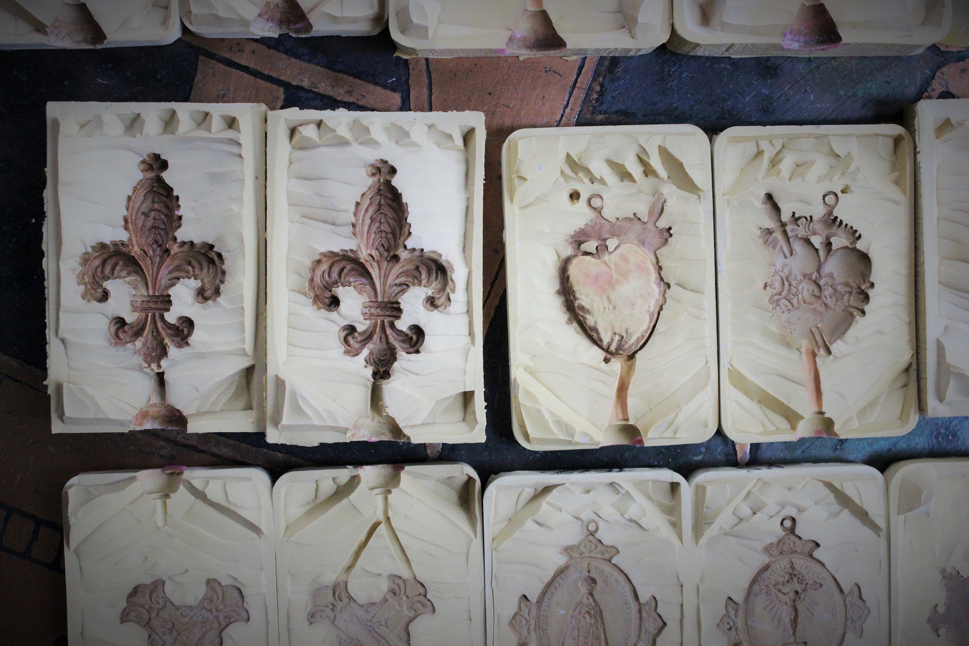 PRICE REDUCED! Rare Collection of 19 Lost Wax Cast Molds - all from Antique Medals,Cross,Fleur de Lis and Swords -make your own One of a Kind Jewelry Pieces!