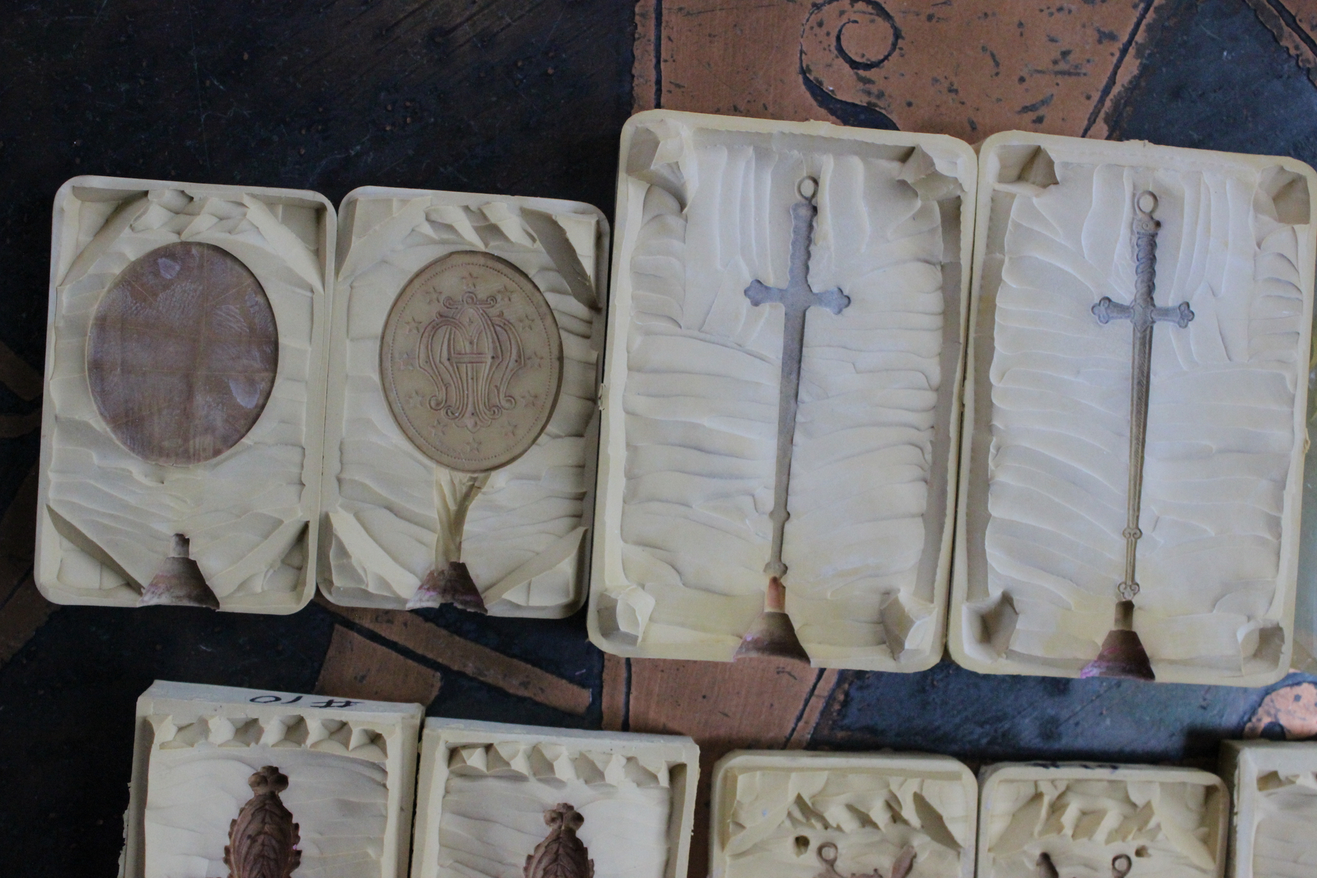 PRICE REDUCED! Rare Collection of 19 Lost Wax Cast Molds - all from Antique Medals,Cross,Fleur de Lis and Swords -make your own One of a Kind Jewelry Pieces!