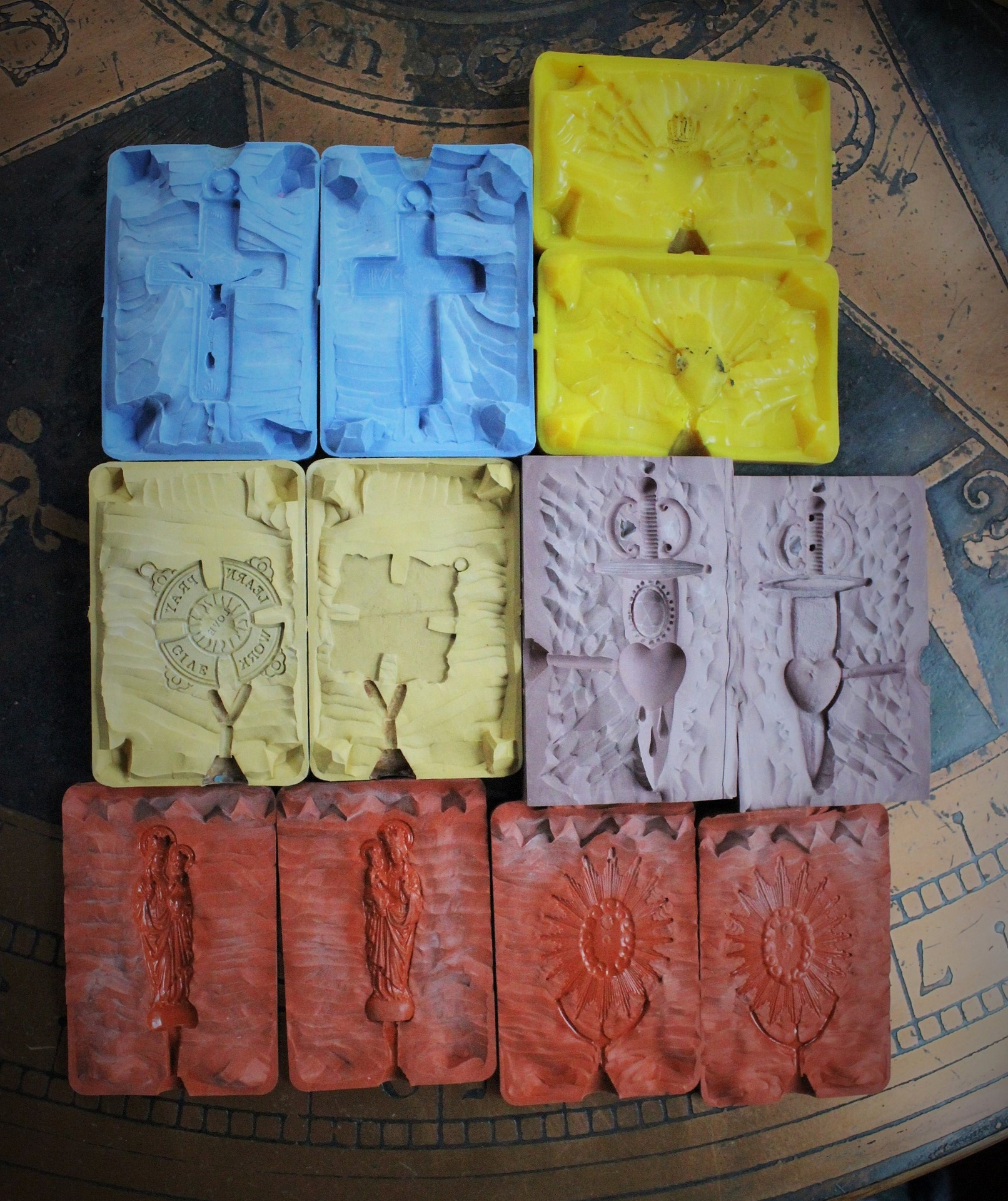 PRICE REDUCED! Rare Collection of 19 Lost Wax Cast Molds - all from Antique Medals,Cross,Fleur de Lis and Swords -make your own One of a Kind Jewelry Pieces!