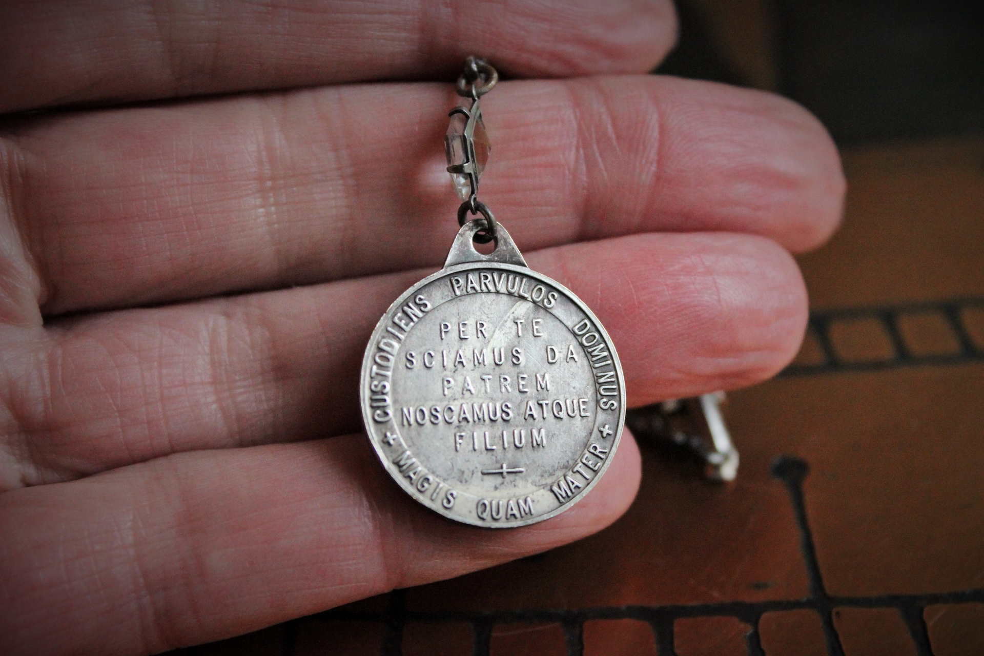 Come Holy Spirit Necklace w/RARE Antique Sterling French Vene Sancte Spiritus Medal,Antique Faceted Rock Crystal Connectors,6 Antique French Medals,Vintage & Antique Chain Fragments