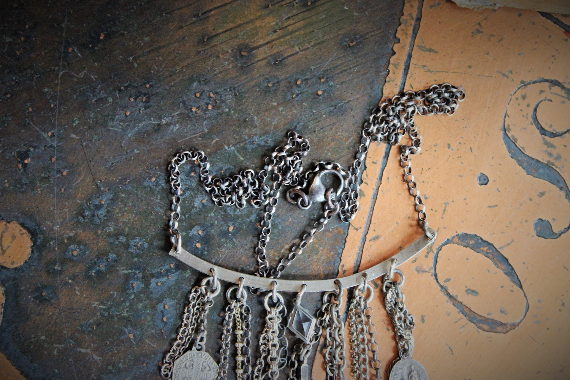 Come Holy Spirit Necklace w/RARE Antique Sterling French Vene Sancte Spiritus Medal,Antique Faceted Rock Crystal Connectors,6 Antique French Medals,Vintage & Antique Chain Fragments