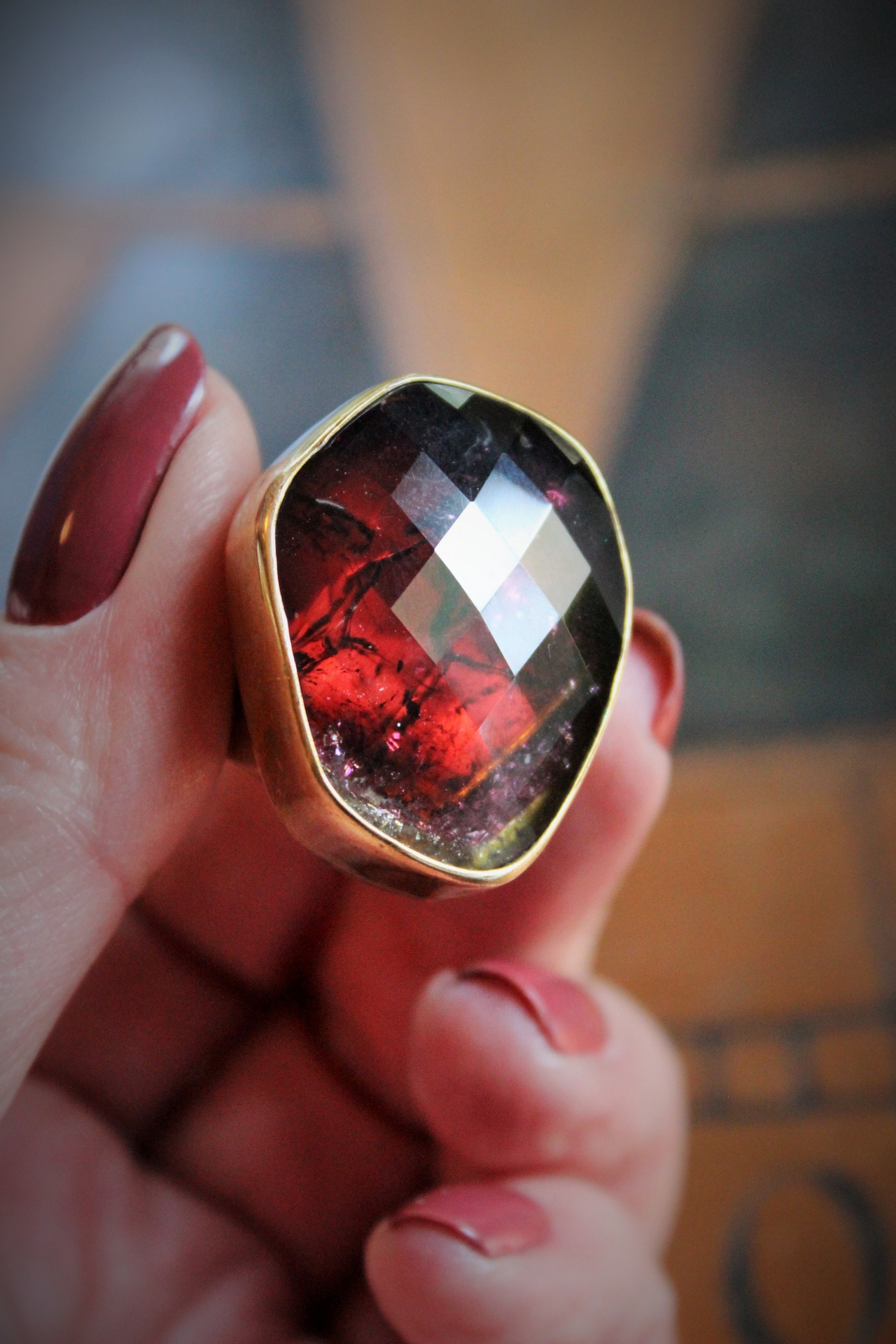 "One of Kind" Numbered & Signed Stephen Dweck Sterling Vermeil Watermelon Tourmaline & Tourmaline Ring and Earring Set