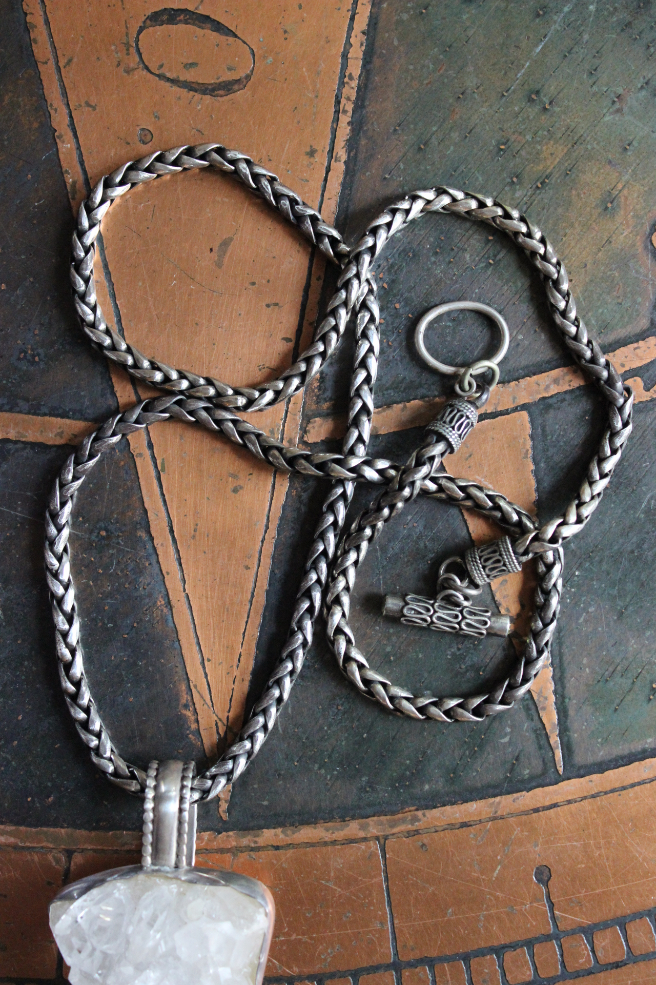 SOLD TO D SOLD TO D SOLD TO D Bless this Earth Vintage Rock Quartz Sterling Cuff & Pendant Set by Rebecca Collins