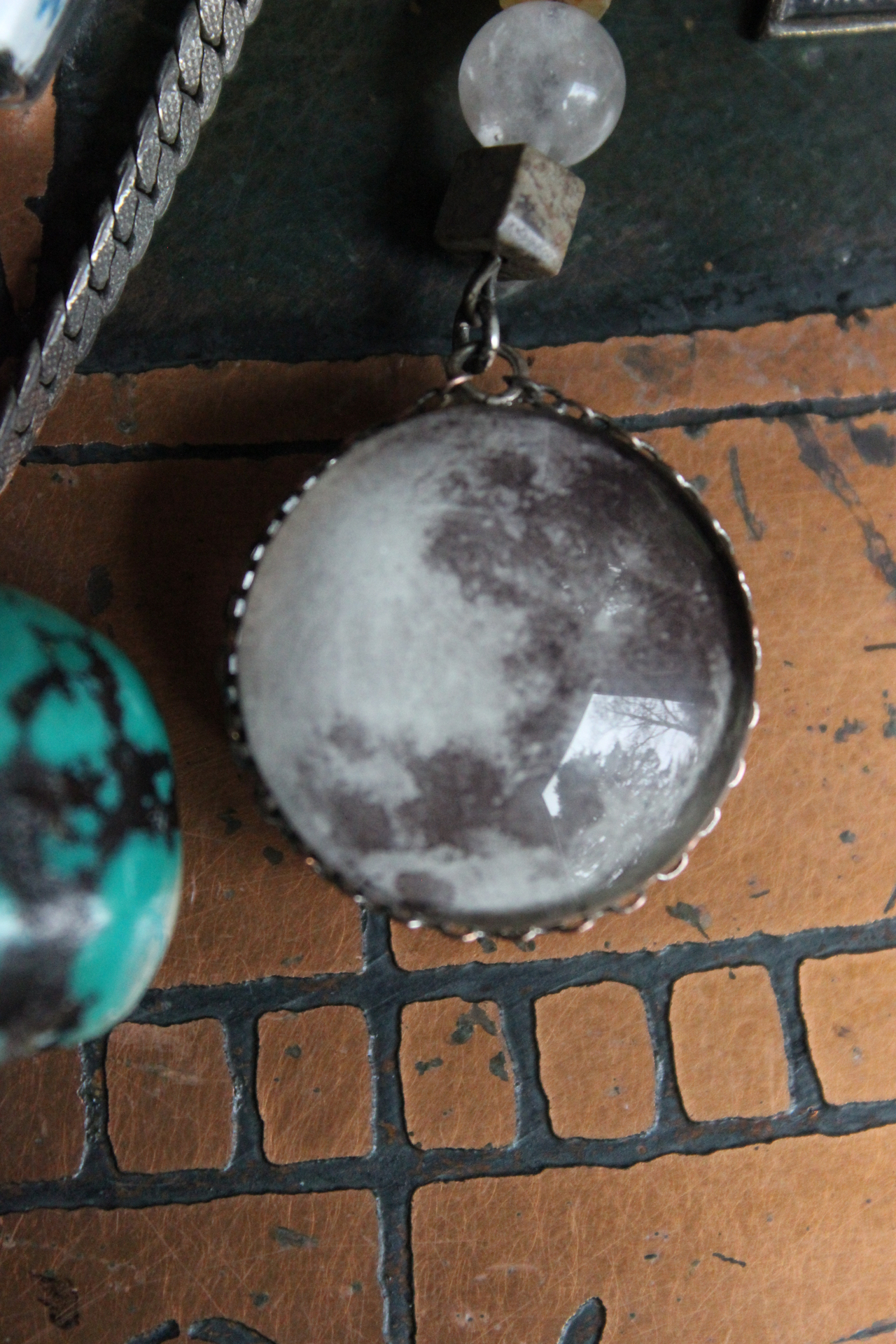 Healer of all Beings Necklace w/Hand Knotted Gemstone Mala, Antique Sterling Crucifix Medal,Antique Buddha Sanskrit Medal,Aramaic Prayer Glass Vessel,Faceted Amethyst,Turquoise Nugget