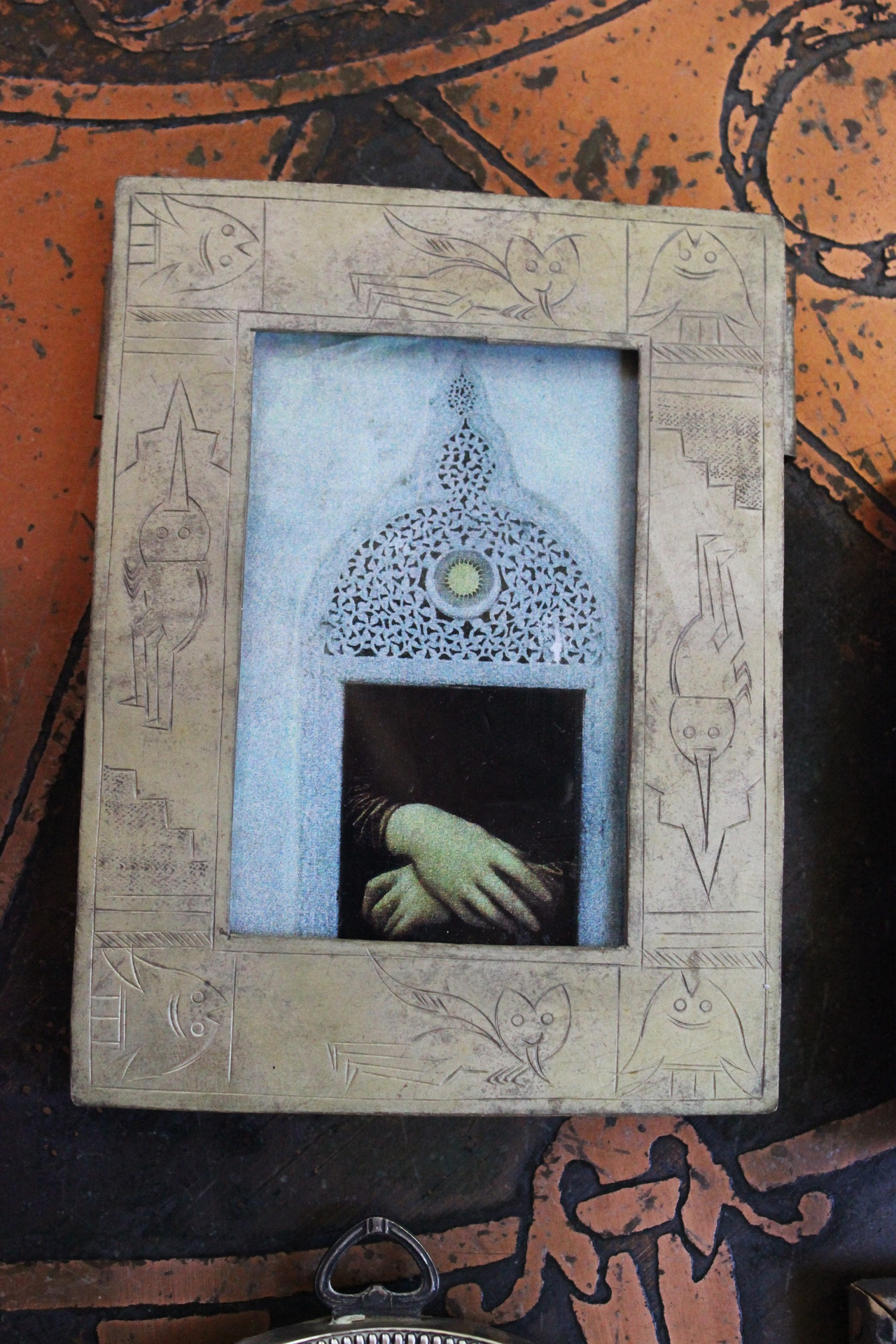 7 Antique Small Frame Destash for your own Creations - 3 Sterling,1 Unique Engraved Icons,2 Antique Cut Steel Bead,1 Carved Wood