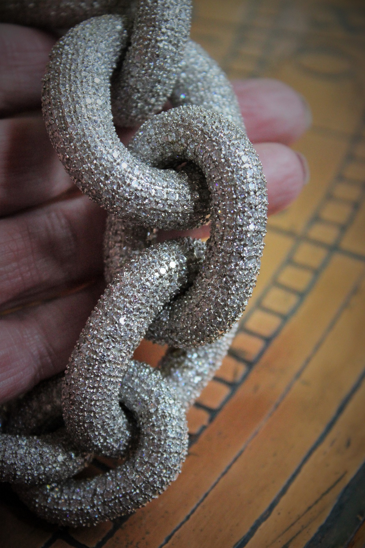 Amazing Vintage Sterling White Topaz Link Chain Necklace w/Silver Metallic Cord Chain,Sterling End Caps,Sterling & Pearl Toggle Closure