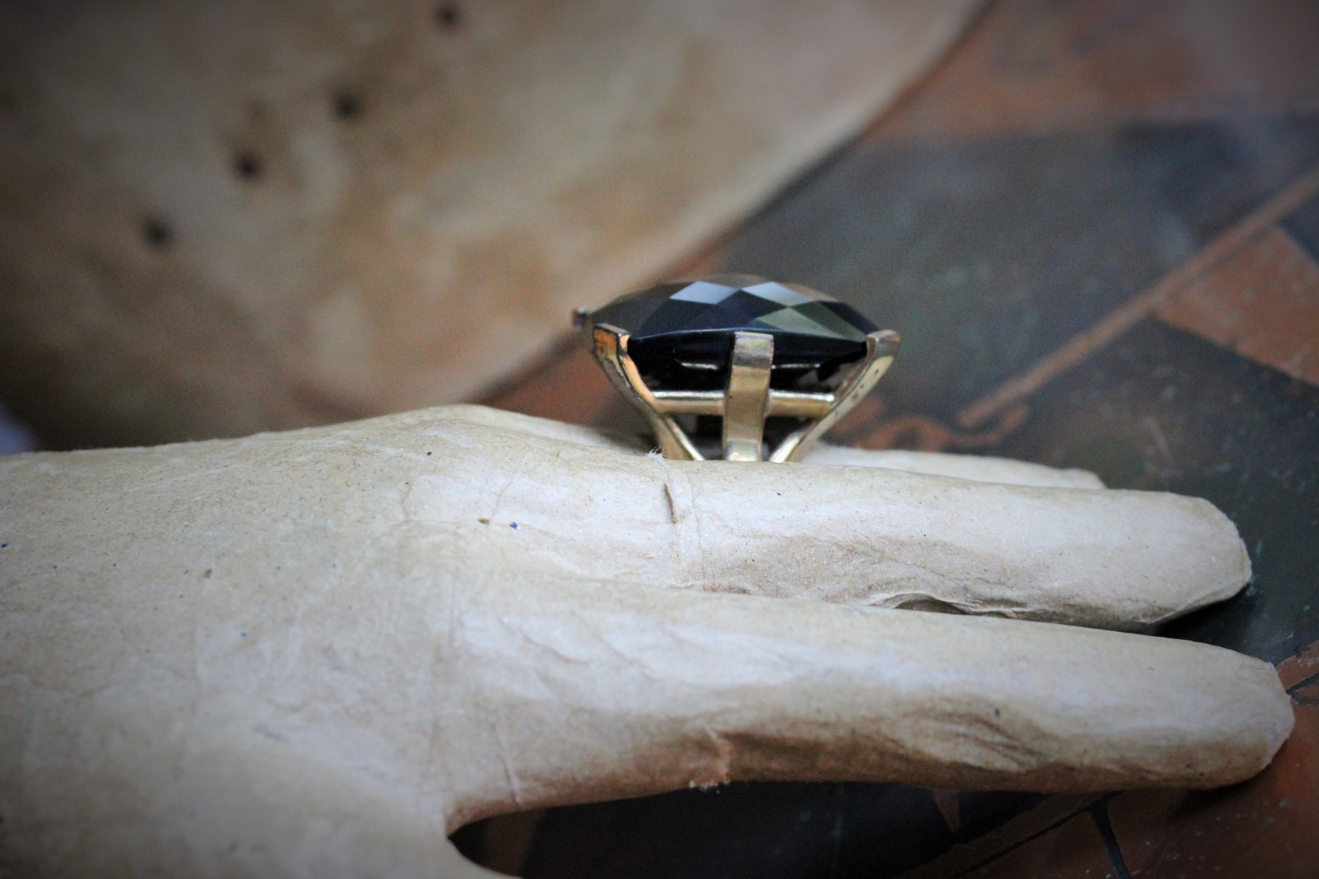 PRICE REDUCED! Majestic Dweck Ring Trio - Checkerboard Faceted Pyrite, Checkerboard Faceted Onyx and AMAZING Smoky Topaz & Garnet Statement Ring