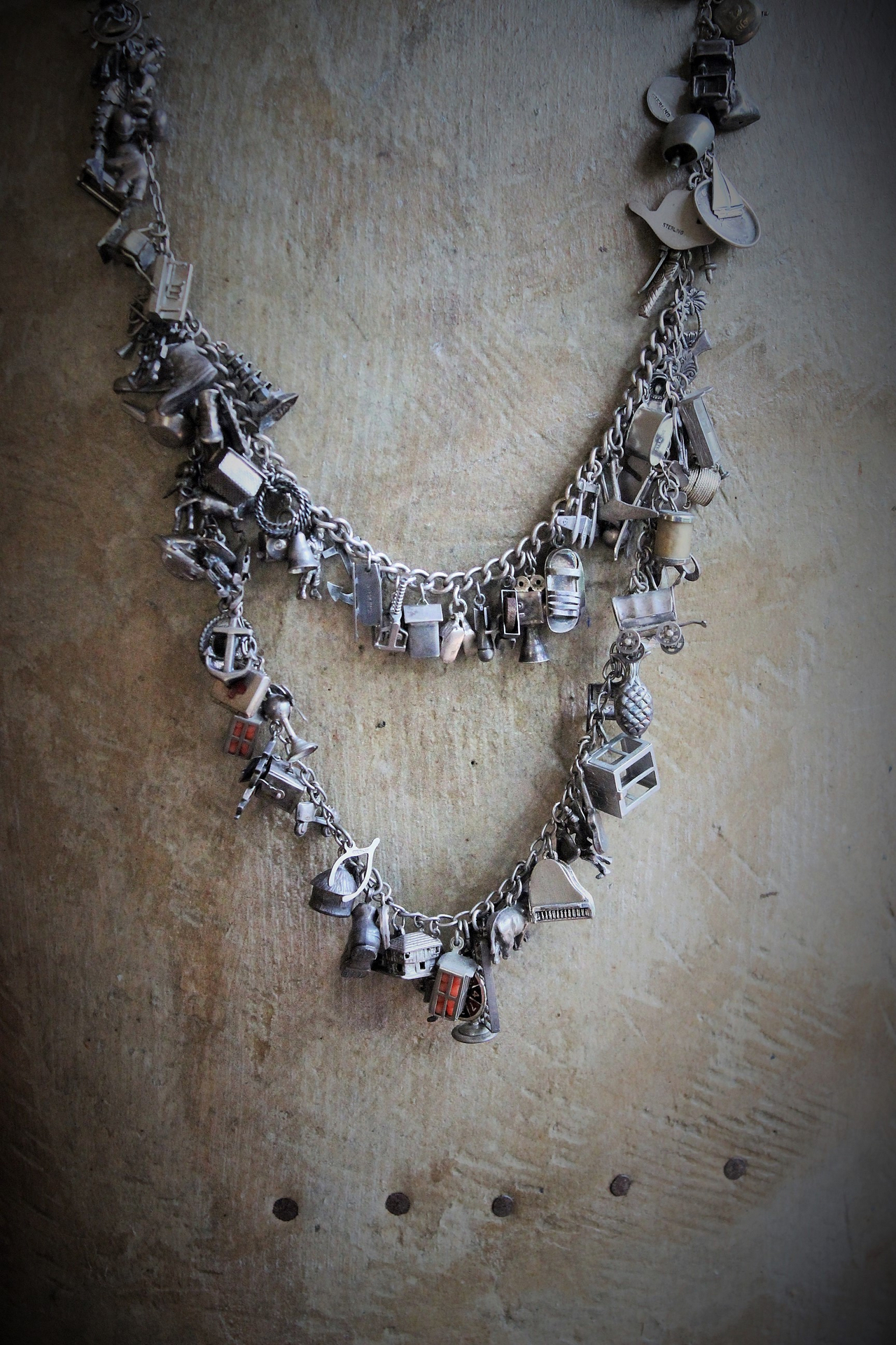 SOLD SOLD  SOLD to L Extraordinary Vintage & Antique Sterling Charm Necklace LOADED with Rare,Unique, and Unusual Charms