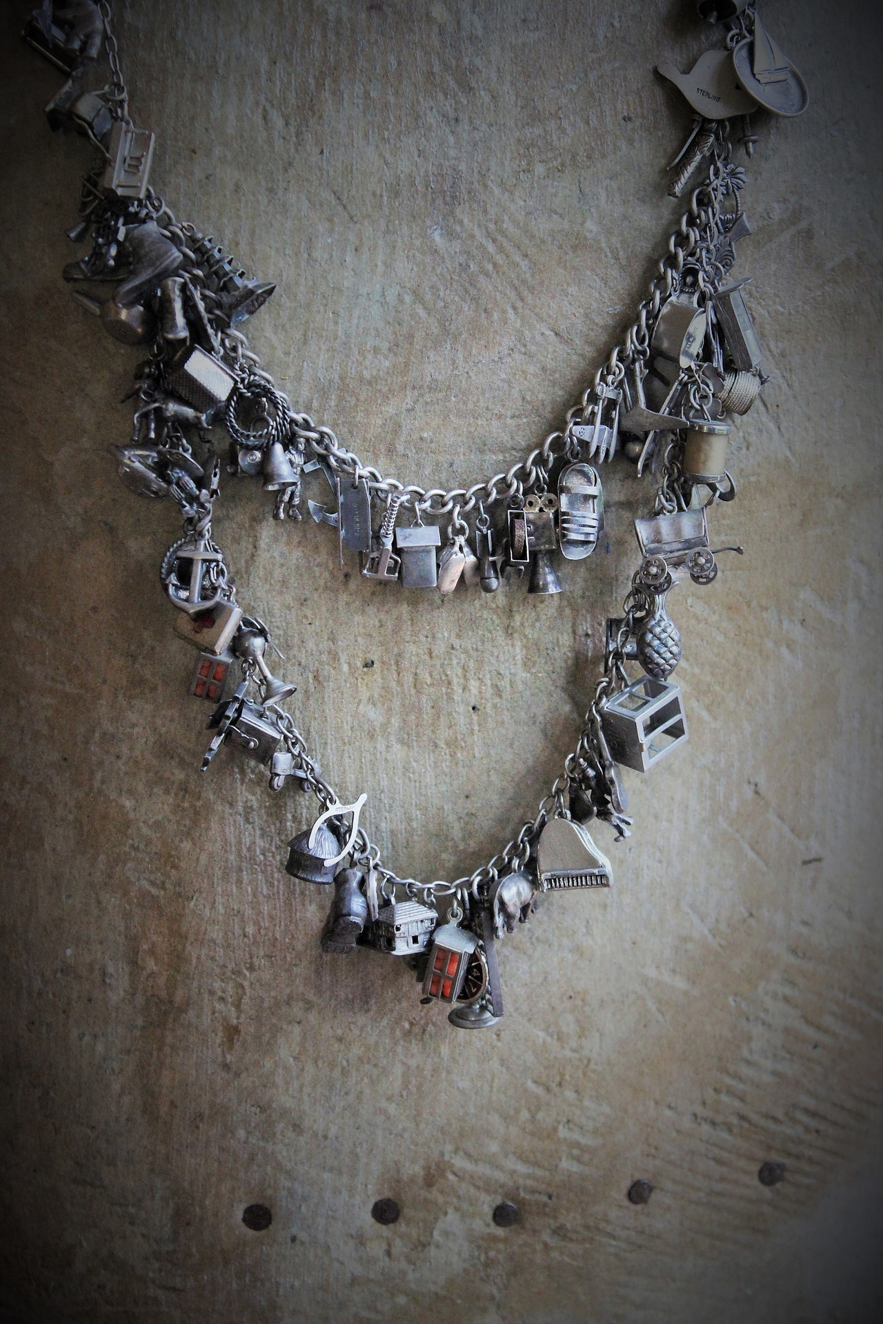 SOLD SOLD  SOLD to L Extraordinary Vintage & Antique Sterling Charm Necklace LOADED with Rare,Unique, and Unusual Charms