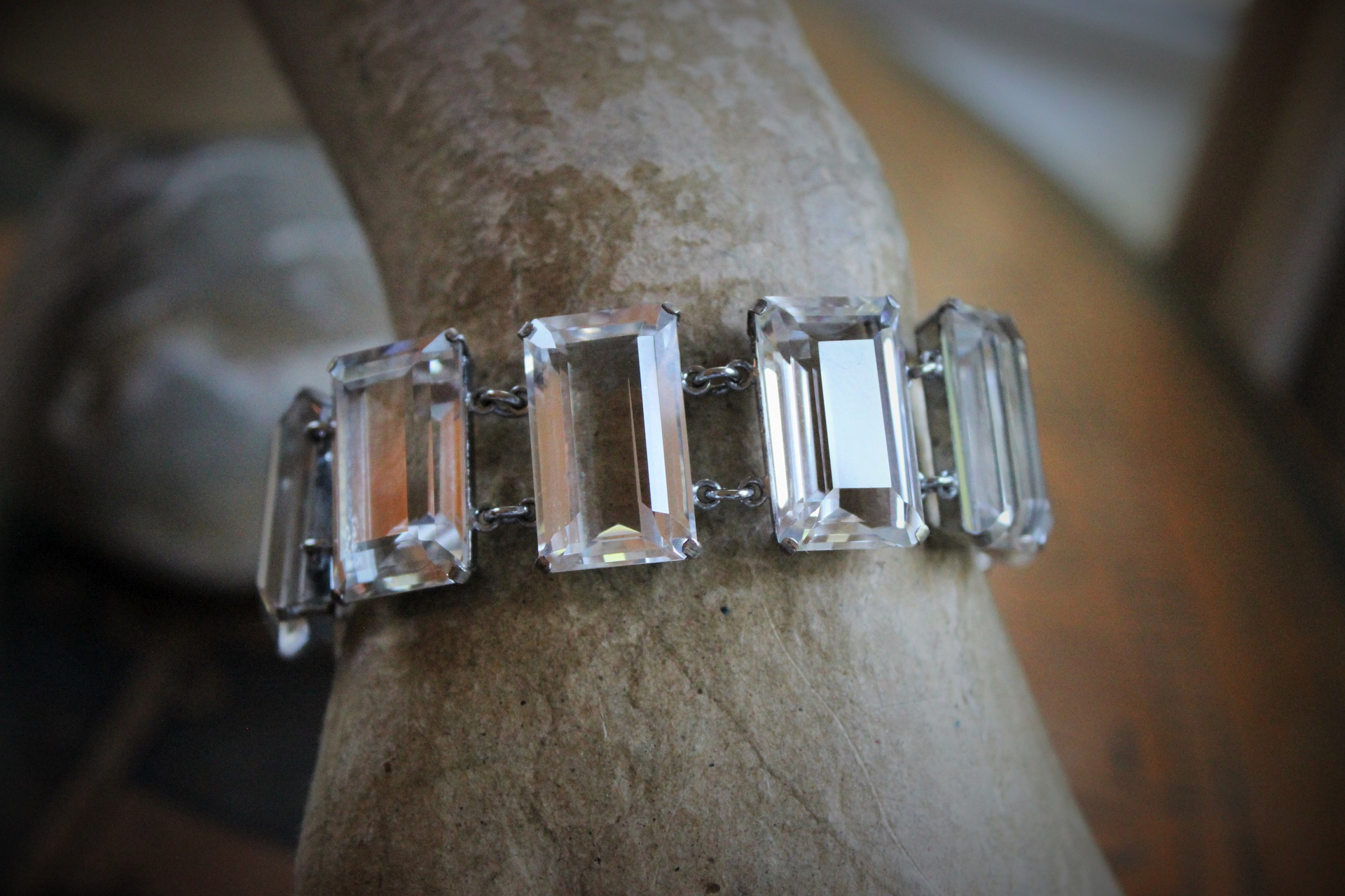 SOLD to C Exquisite Vintage 1950's Japan Emerald Cut Step Faceted Rock Crystal Bracelet w/Rare Antique 16th Century St. Stanislaus Relic,Antique Sterling Engraved Puffy Heart and Photo Locket + More!