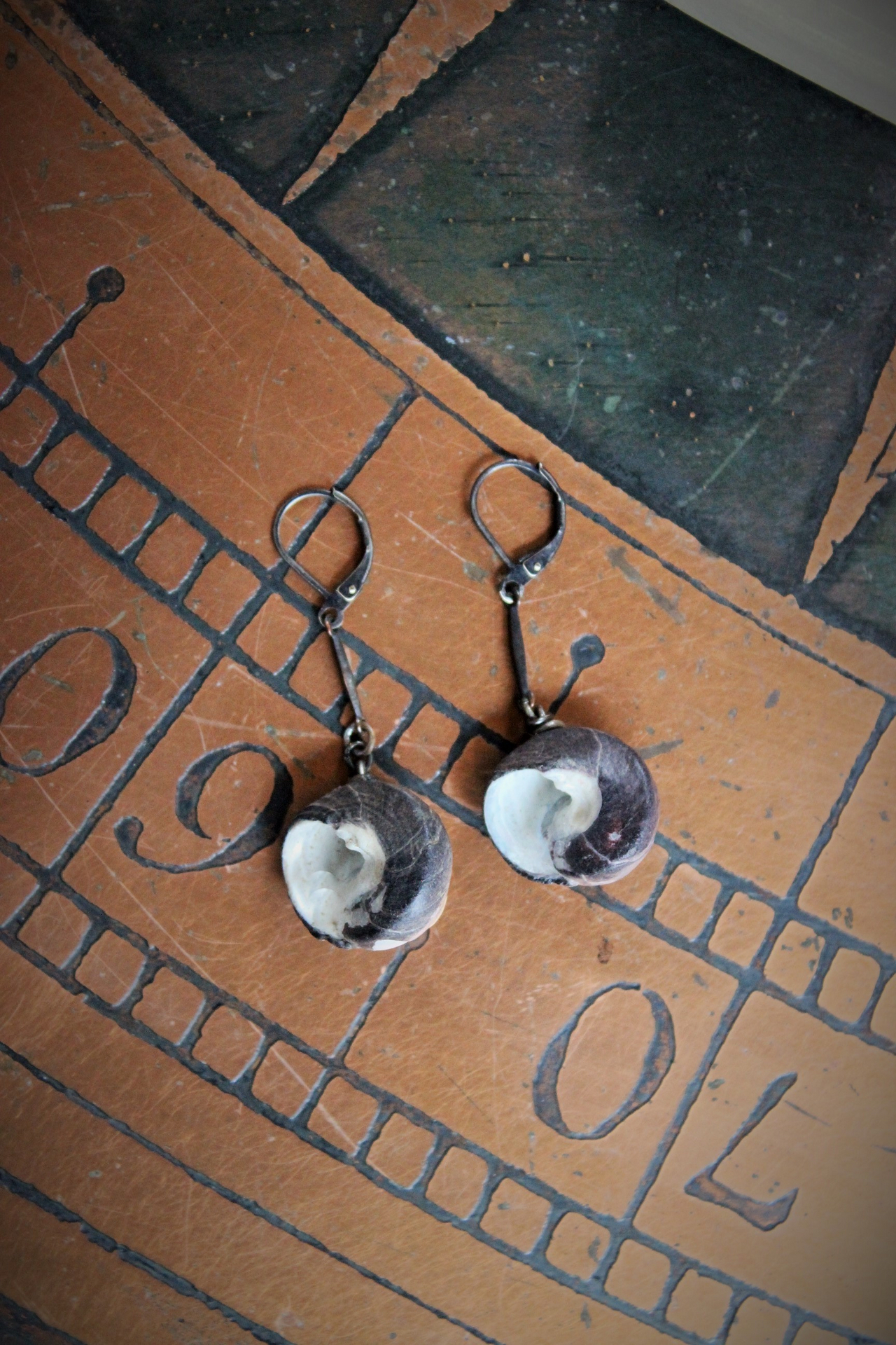 The Sea Cuff & Earring Set w/Found Shells, Sterling Chain, Dark Grey Silk Tassel, Sterling Earring Wires