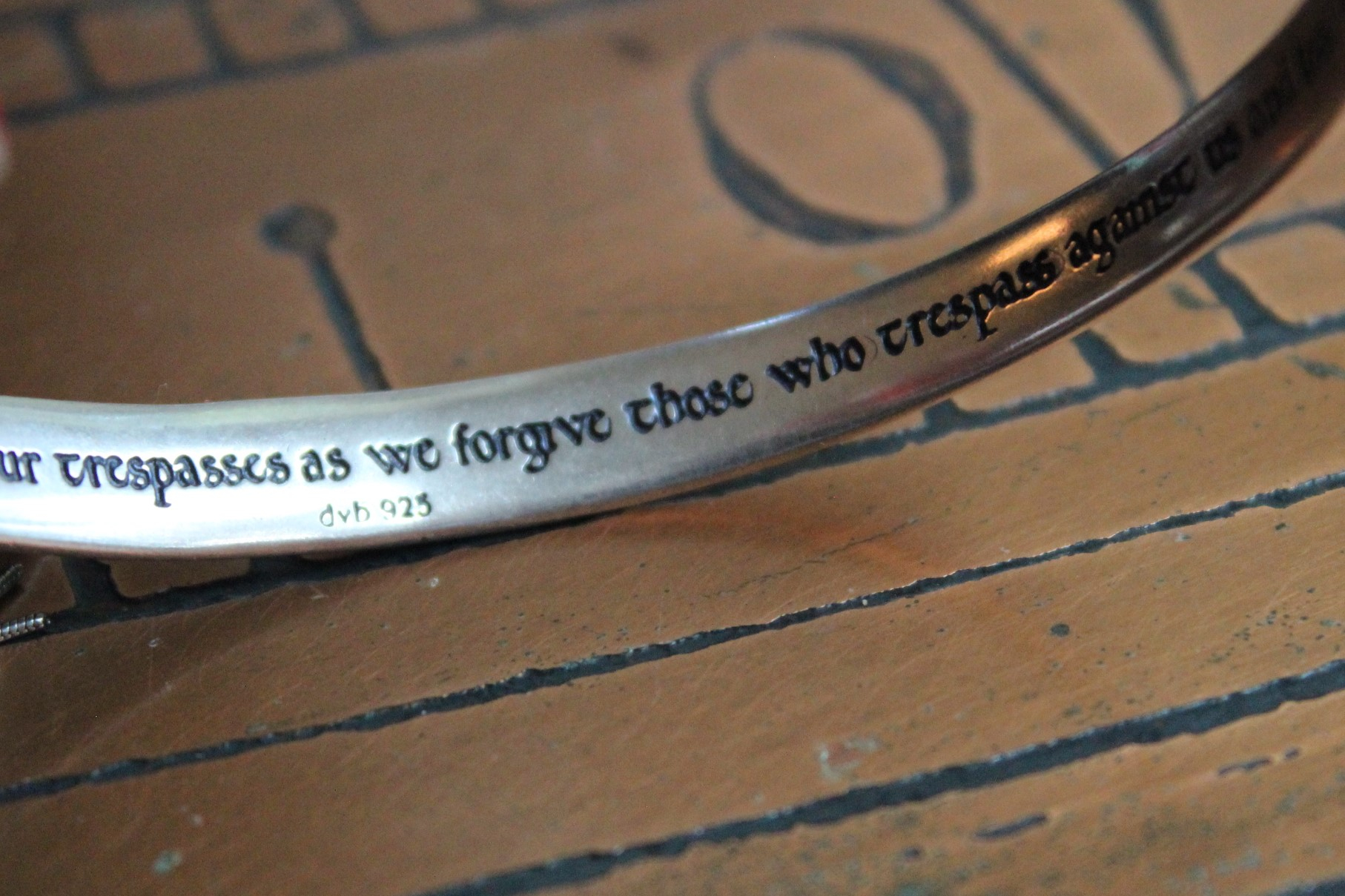 Vintage Sterling Mobious Engraved Bangles with The Lord's Prayer and The Sanskrit Peace Prayer,Antique Medals,Sterling Tassel,Antique Crystal Drop