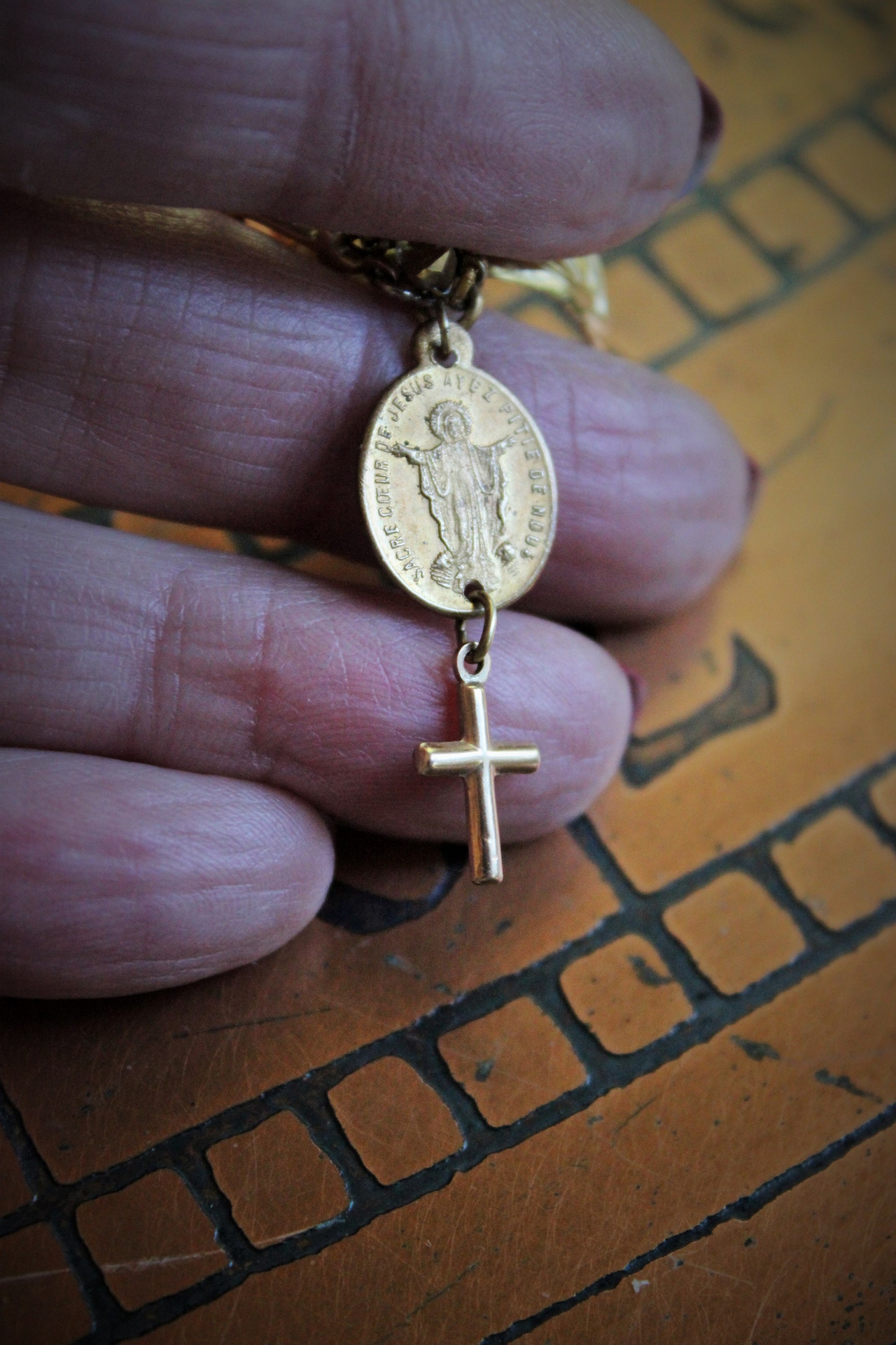 Antique Sterling Vermeil Sacred Heart of Jesus Ring w/Antique Gold Faith,Hope & Charity Medals,Antique French Sacred Heart of Jesus & Marian Medal