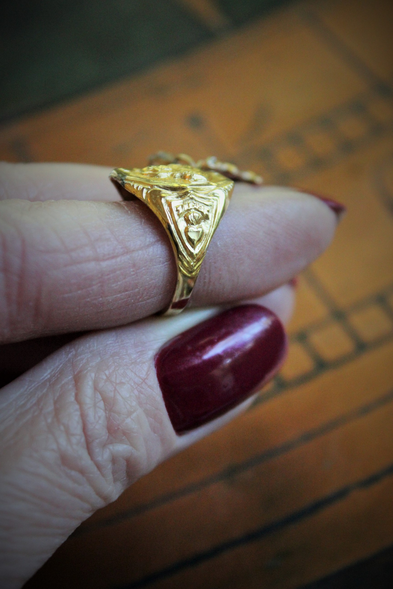 Antique Sterling Vermeil Sacred Heart of Jesus Ring w/Antique Gold Faith,Hope & Charity Medals,Antique French Sacred Heart of Jesus & Marian Medal