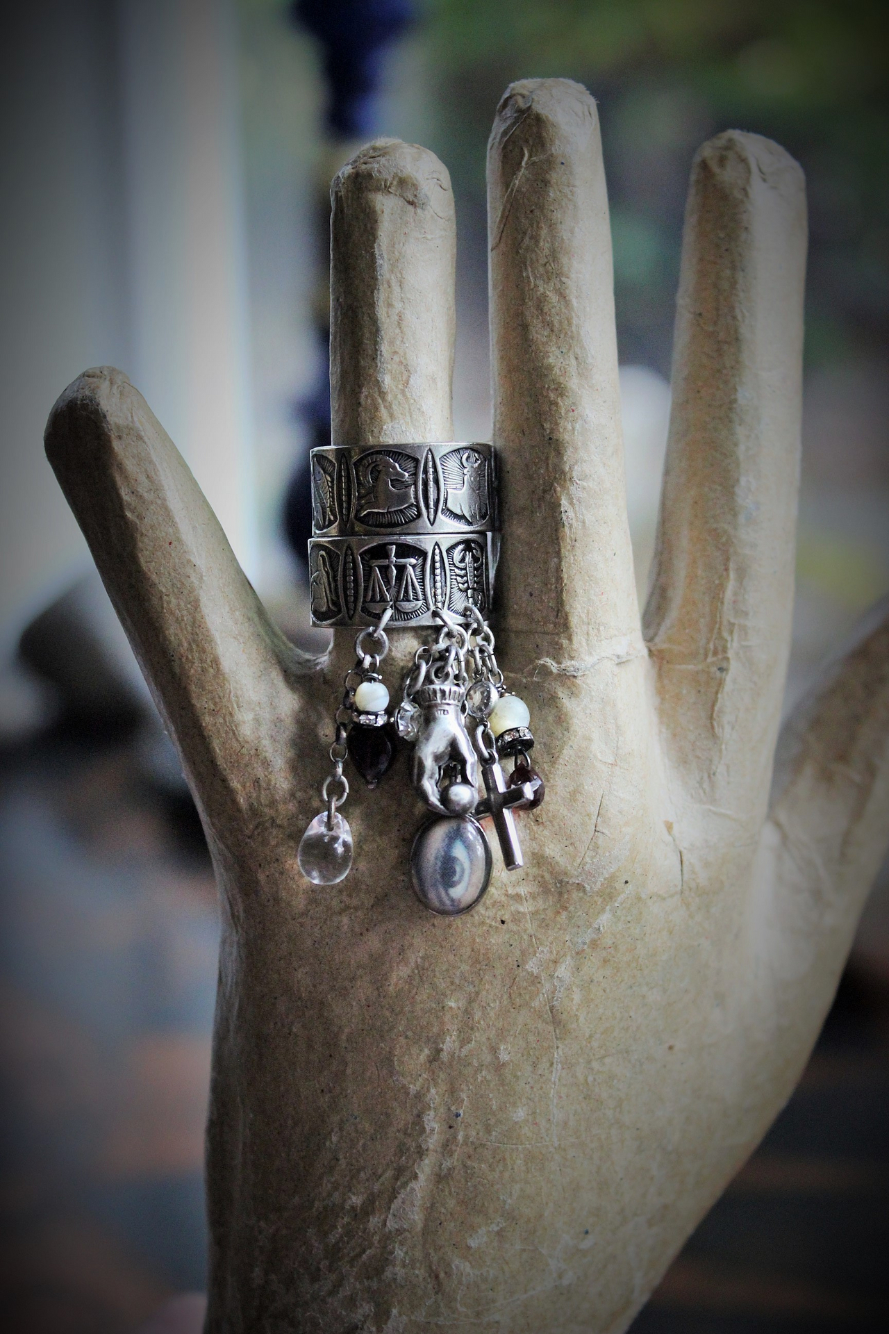 Written in the Constellations Vintage 12 Astrological Signs Ring Set, Antique Sterling Orb in Hand Charm,Antique Sterling Cross, Vintage Lover's Eye Charm & More!