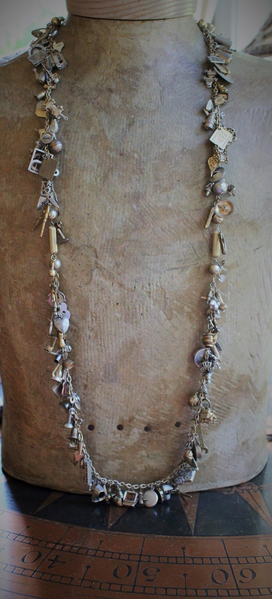 Price Reduced! Long Fully Loaded Antique & Vintage Charm Necklace with Dozens of Articulating, Rare, and Unusual Metal & Sterling Charms - Wear as Is or Make Several Charm Bracelets & Necklaces!