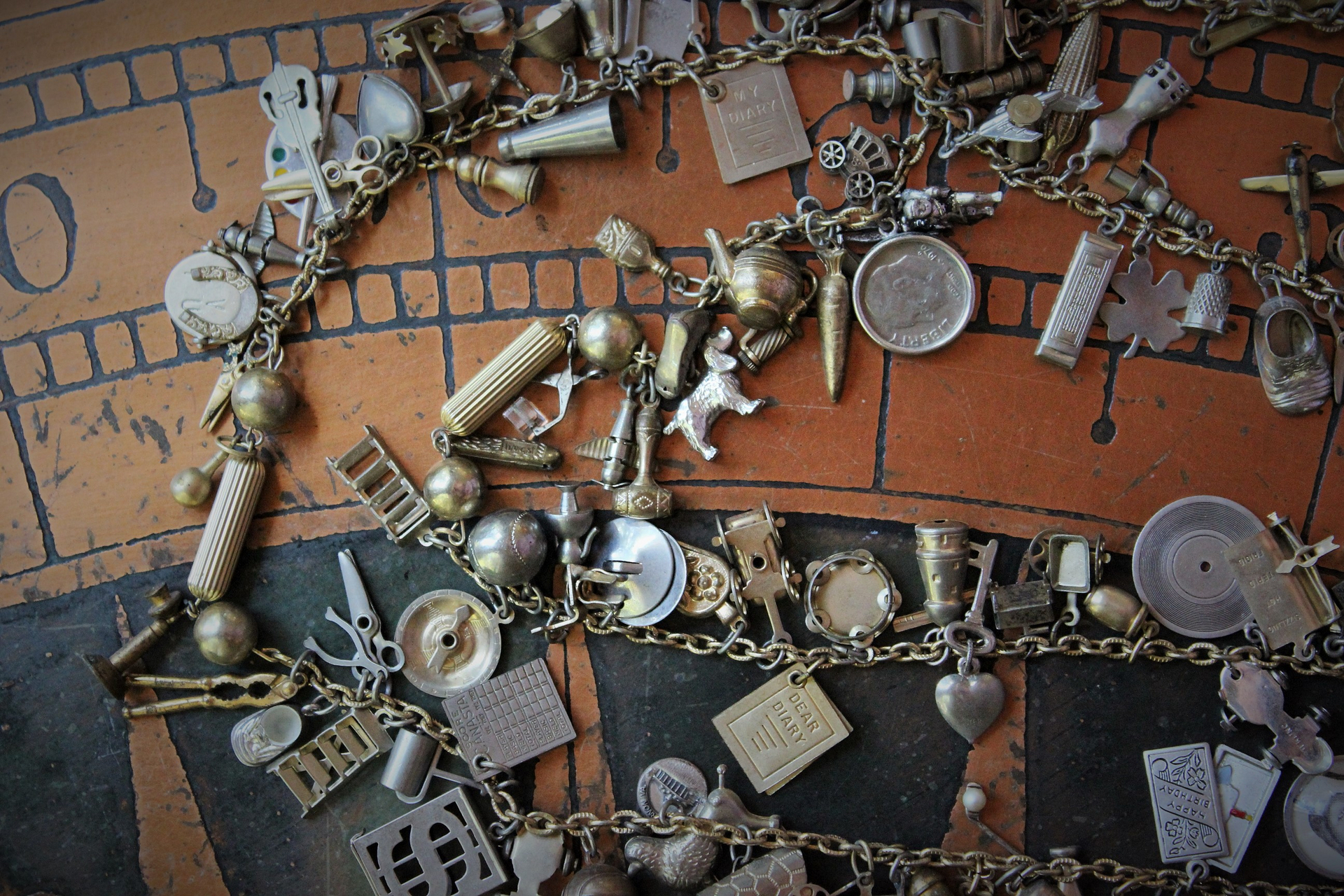 Price Reduced! Long Fully Loaded Antique & Vintage Charm Necklace with Dozens of Articulating, Rare, and Unusual Metal & Sterling Charms - Wear as Is or Make Several Charm Bracelets & Necklaces!