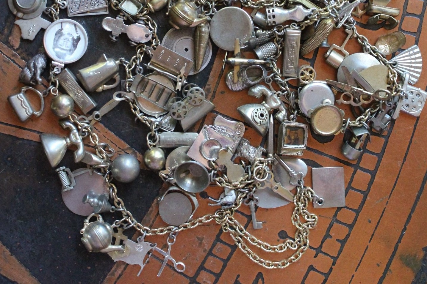 Price Reduced! Long Fully Loaded Antique & Vintage Charm Necklace with Dozens of Articulating, Rare, and Unusual Metal & Sterling Charms - Wear as Is or Make Several Charm Bracelets & Necklaces!