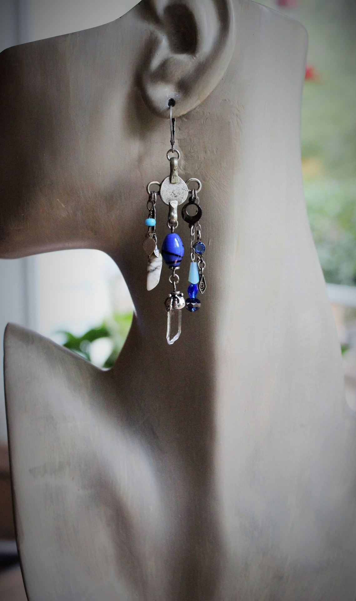 Asymmetrical Gypsy The Moon Earrings w/Antique Kuchi Gypsy Findings,Sterling The Sun Tarot Medal,Antique Hand Blown Mardi Gras Beads & More!