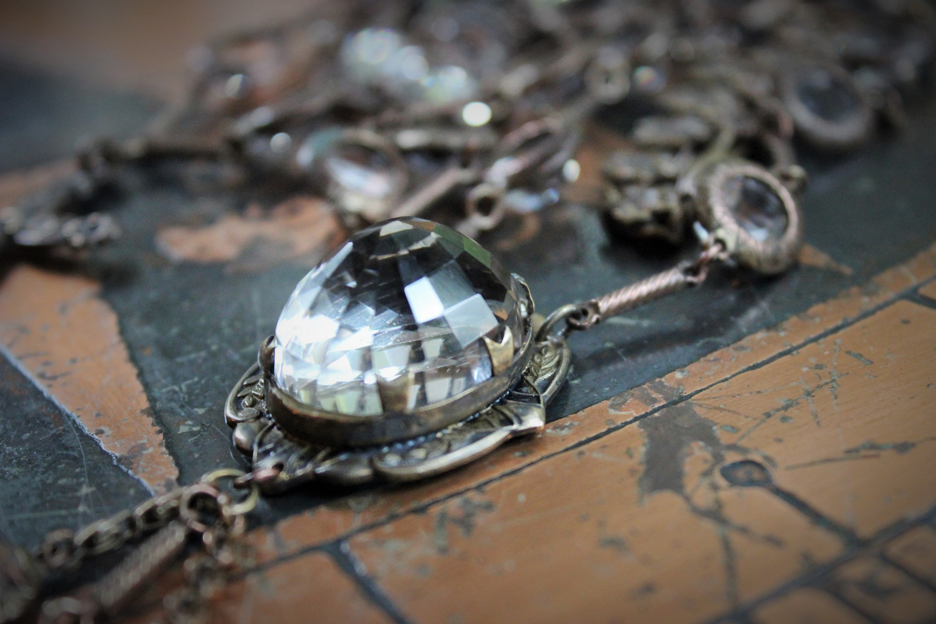 Amazing OOAK Antique Faceted Rock Crystal Necklace Set with Elaborate Antique Tassel, French Medals & Cross, and Antique Floral Link Chain