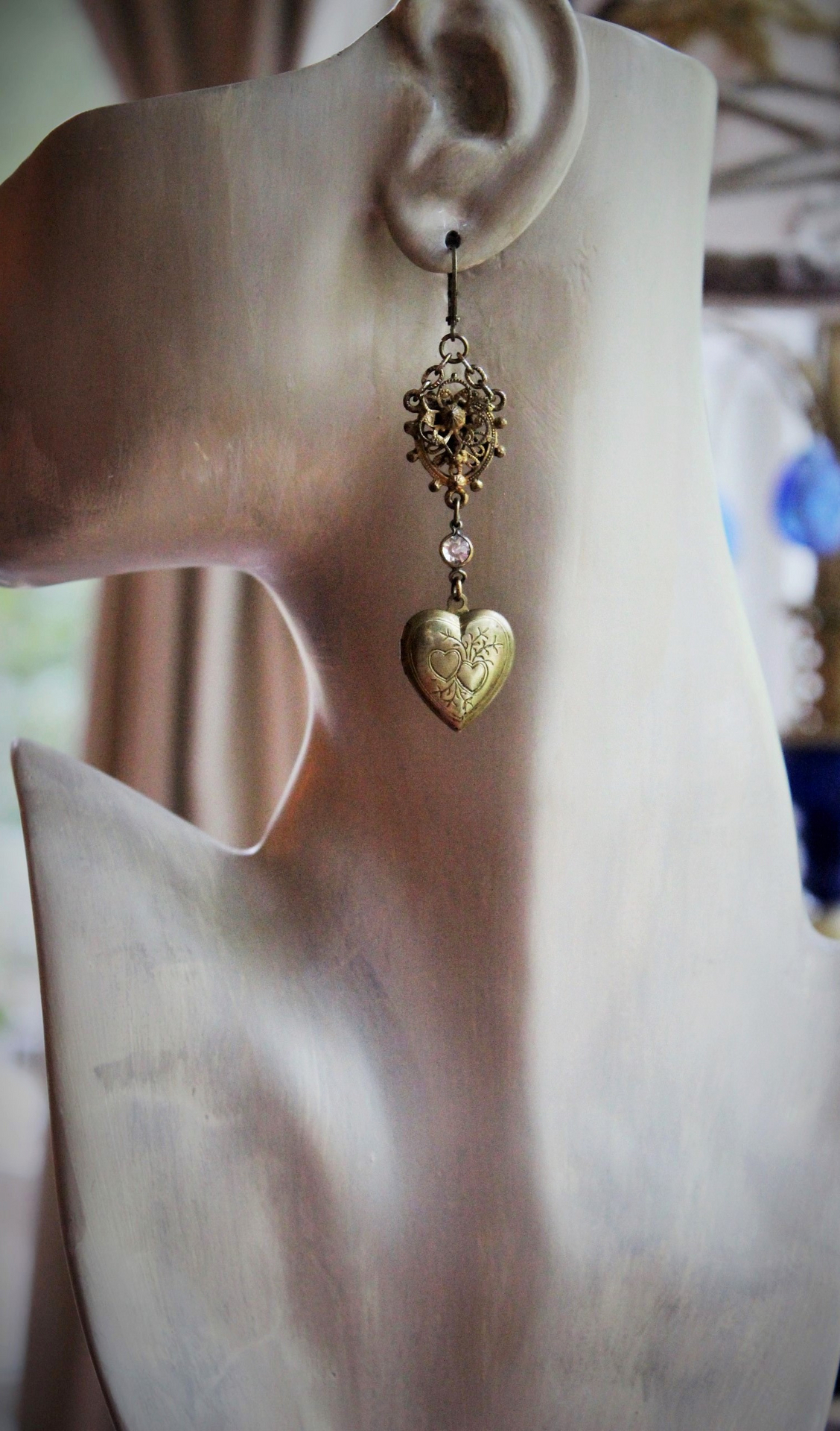 Antique Etruscan Findings & Vintage Heart Lockets Earrings - 50% Off w/purchase of matching necklace!