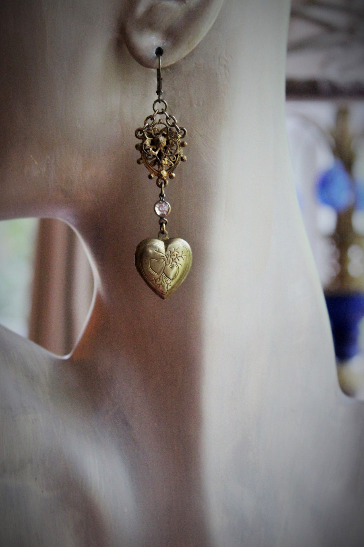 Antique Etruscan Findings & Vintage Heart Lockets Earrings - 50% Off w/purchase of matching necklace!