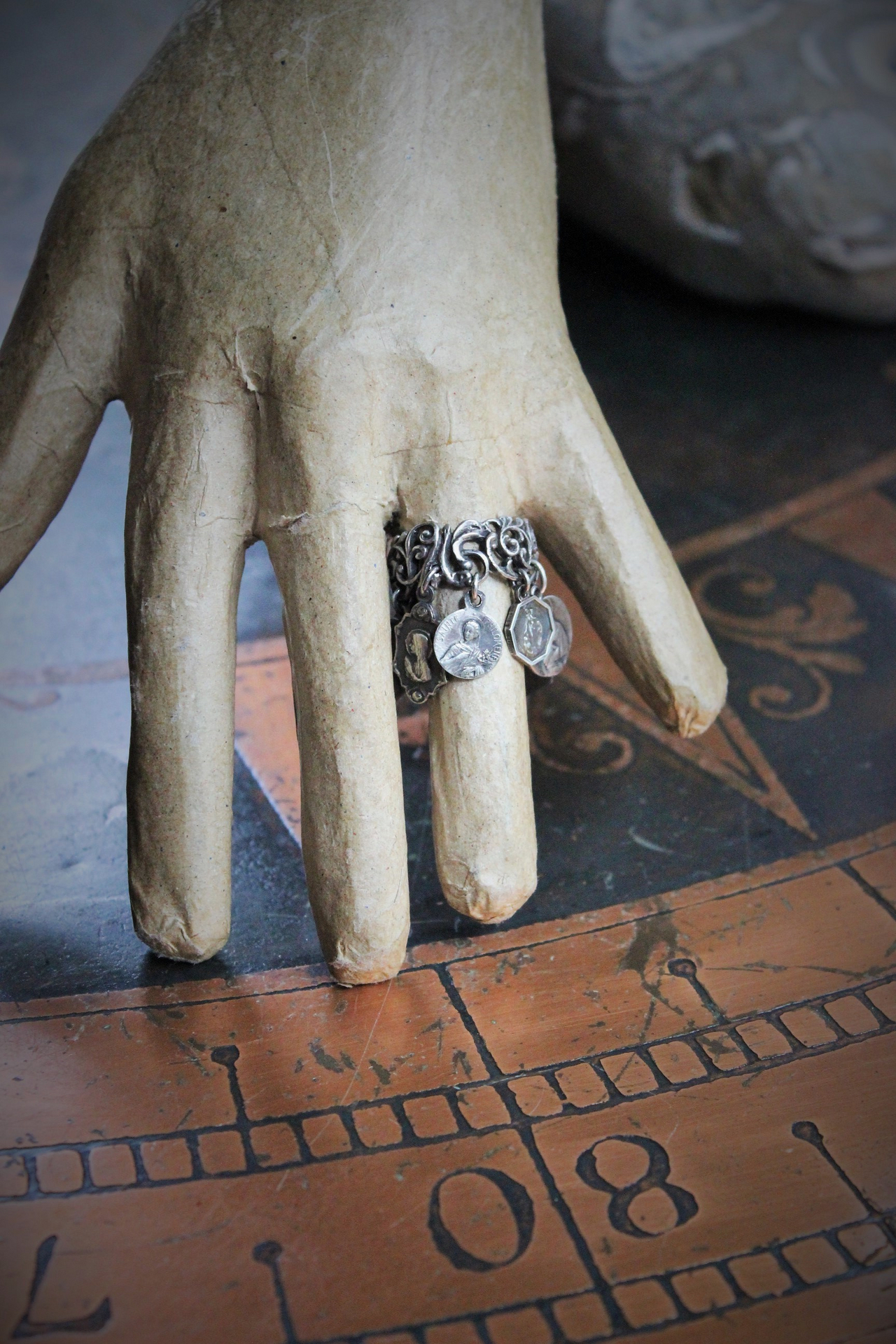 Tiny Antique French Medals Ring w/10 Antique French Medals - Free with Purchase of Charm Necklace!