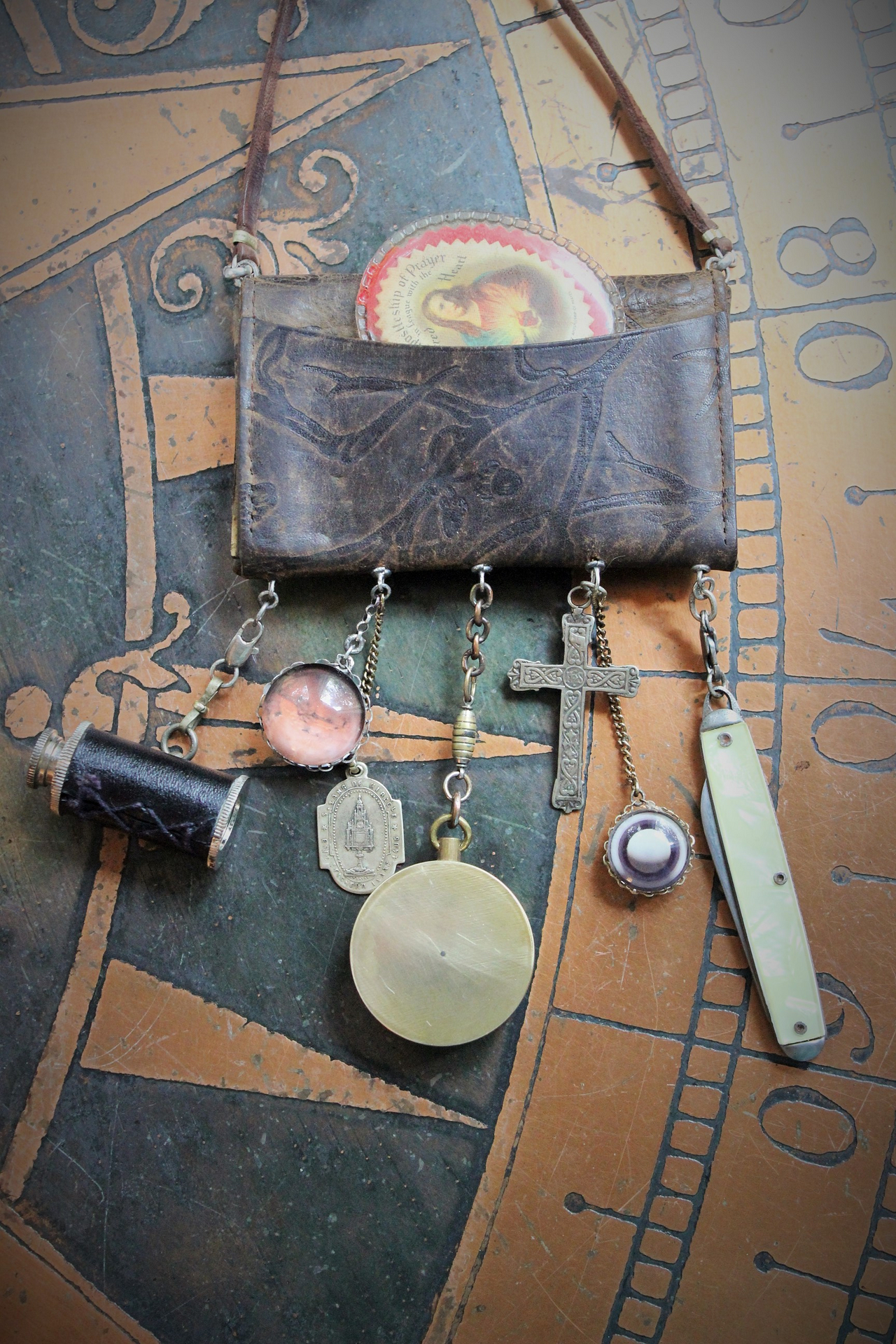 The Journey Necklace with Antique Leather Pouch, Removable Compass, Mini Telescope & Pocket Knife, Glass Moon Image Orbs & More!