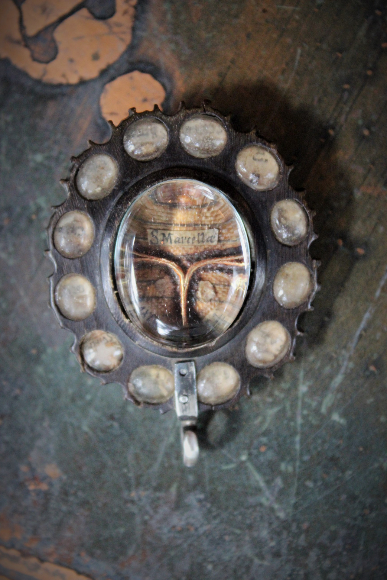 Incredibly Rare Antique 18th Century (or Earlier!)  Carved Wood Relic Pendant with 30 Relics