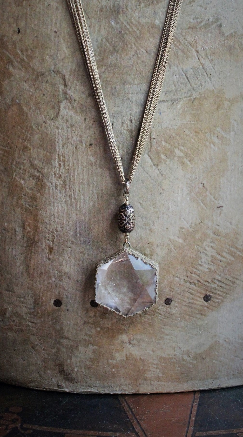 NEW! The Creator's Star Necklace with Faceted Rock Quartz Star, and 14 Strand Chain