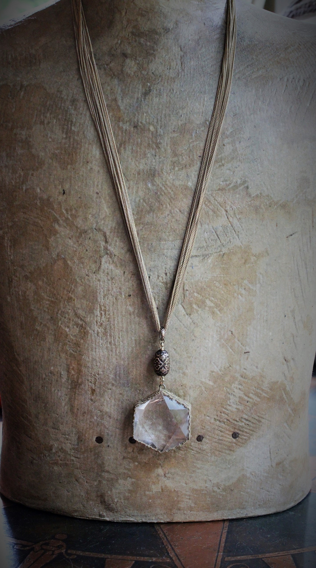 NEW! The Creator's Star Necklace with Faceted Rock Quartz Star, and 14 Strand Chain