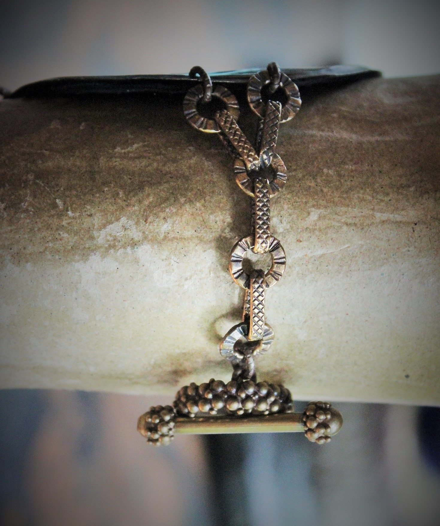 NEW! The Chalice of My Heart Bracelet with Antique French Benetier Finding, Antique French Medals,Bronze Link Chain & Toggle Clasp
