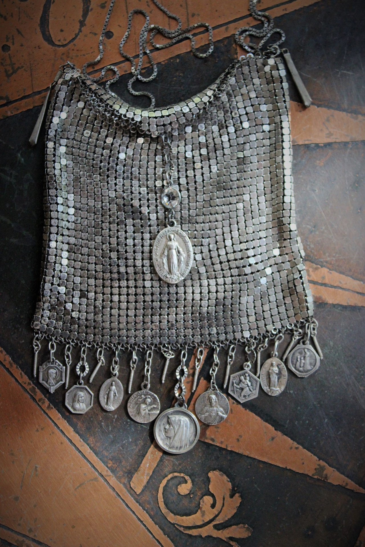 When All Seems Lost Necklace w/Antique Silver Mesh Pouch, Antique Stations of the Cross Rosary,Antique French Medals & More!