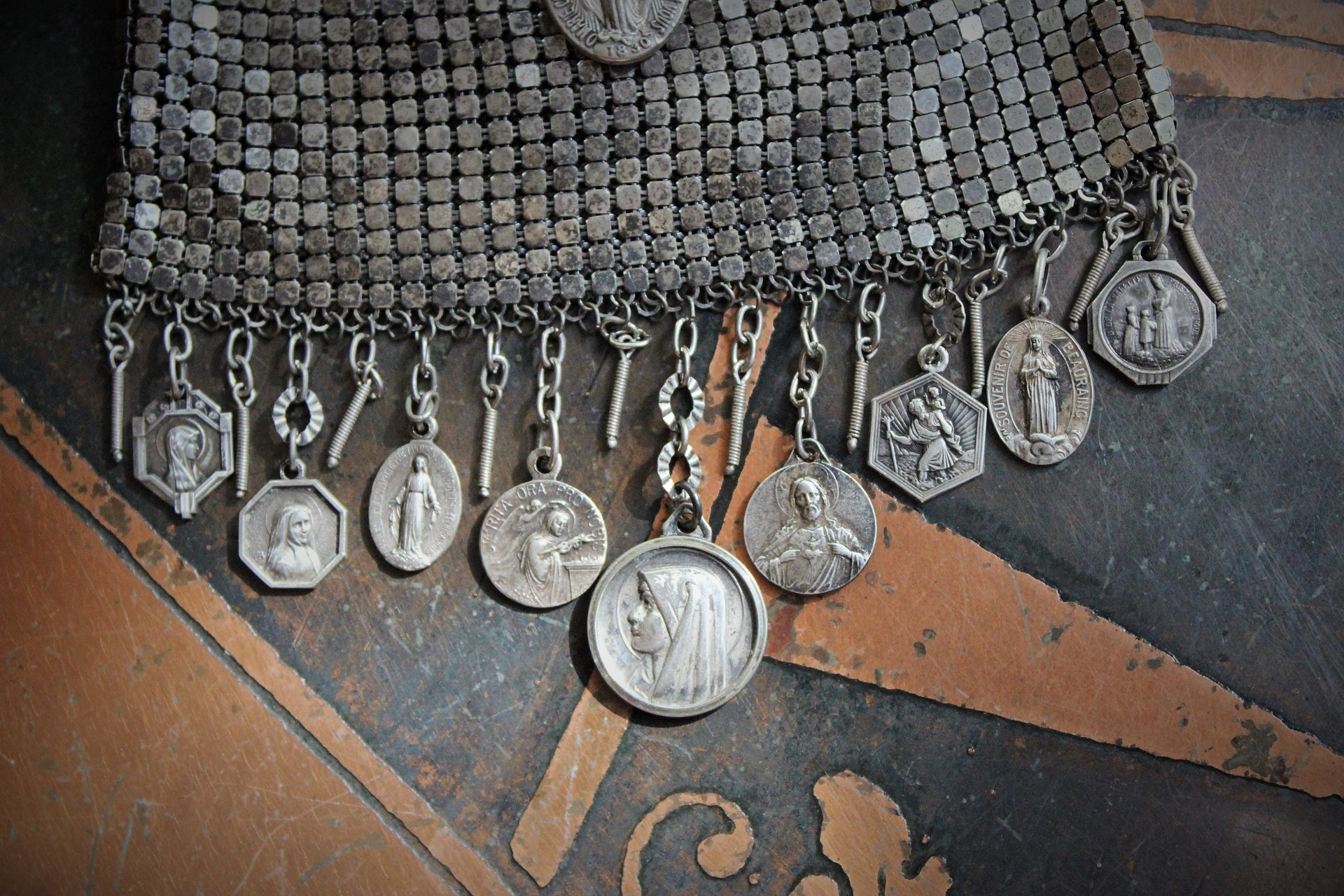 When All Seems Lost Necklace w/Antique Silver Mesh Pouch, Antique Stations of the Cross Rosary,Antique French Medals & More!