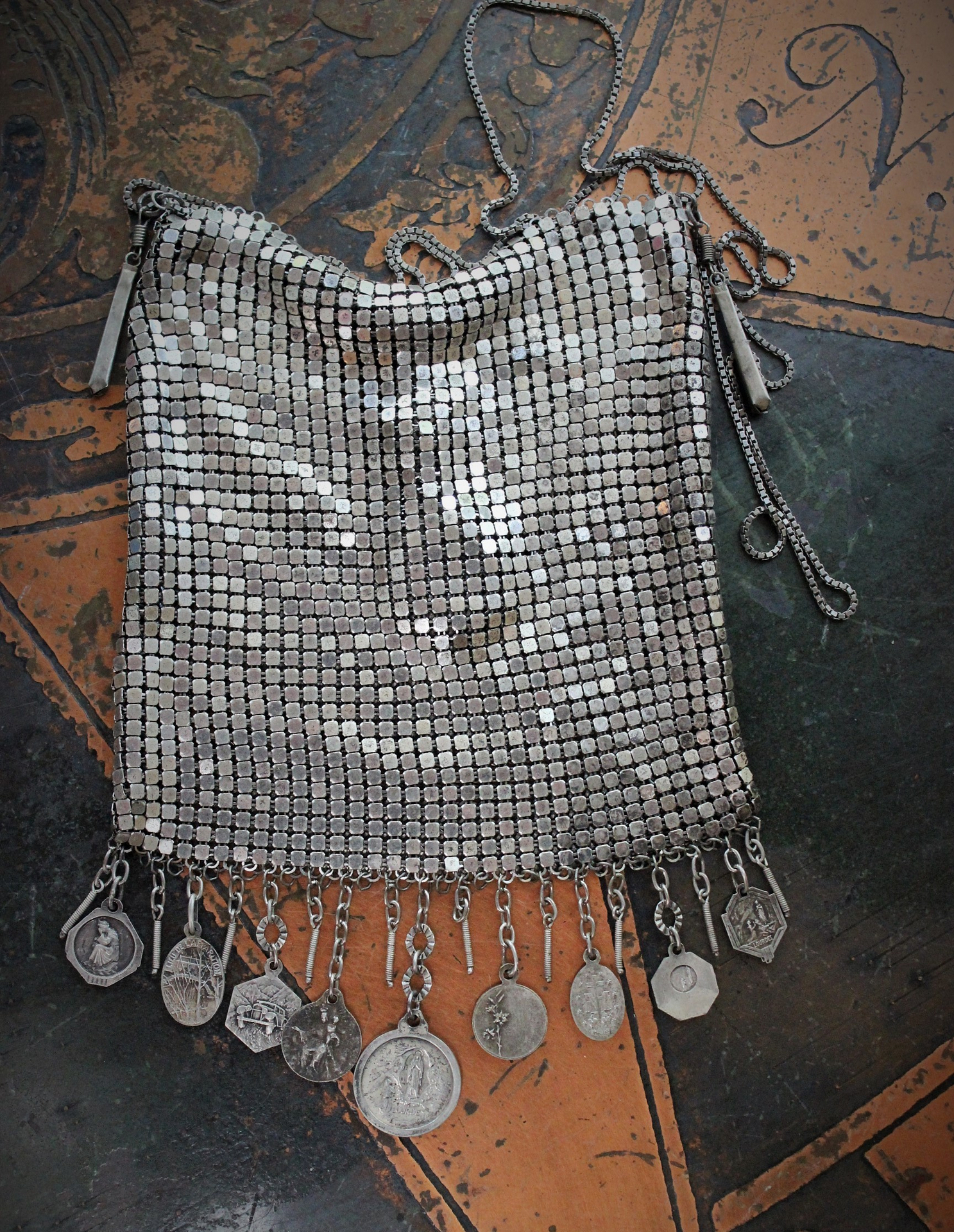 When All Seems Lost Necklace w/Antique Silver Mesh Pouch, Antique Stations of the Cross Rosary,Antique French Medals & More!