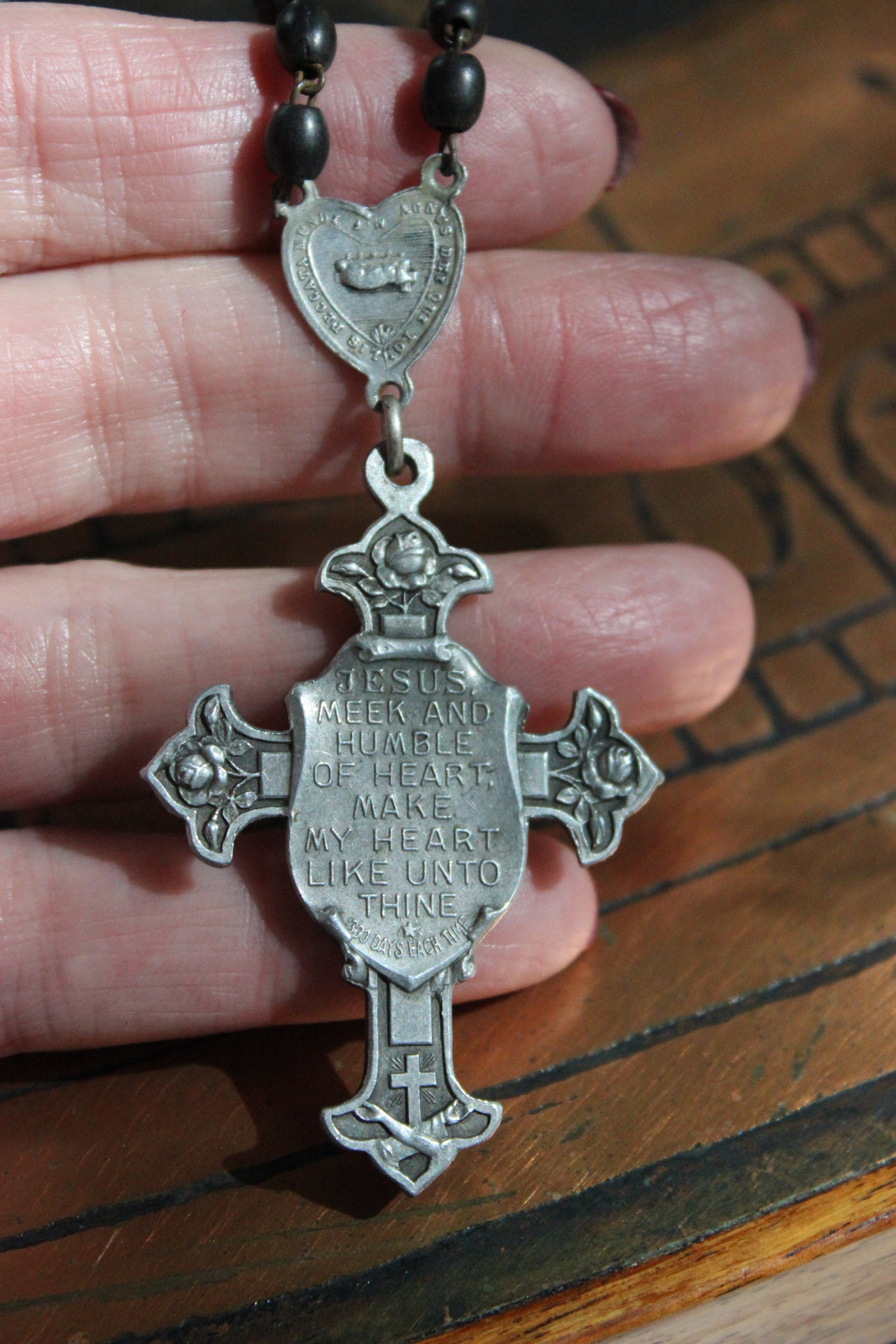 When All Seems Lost Necklace w/Antique Silver Mesh Pouch, Antique Stations of the Cross Rosary,Antique French Medals & More!