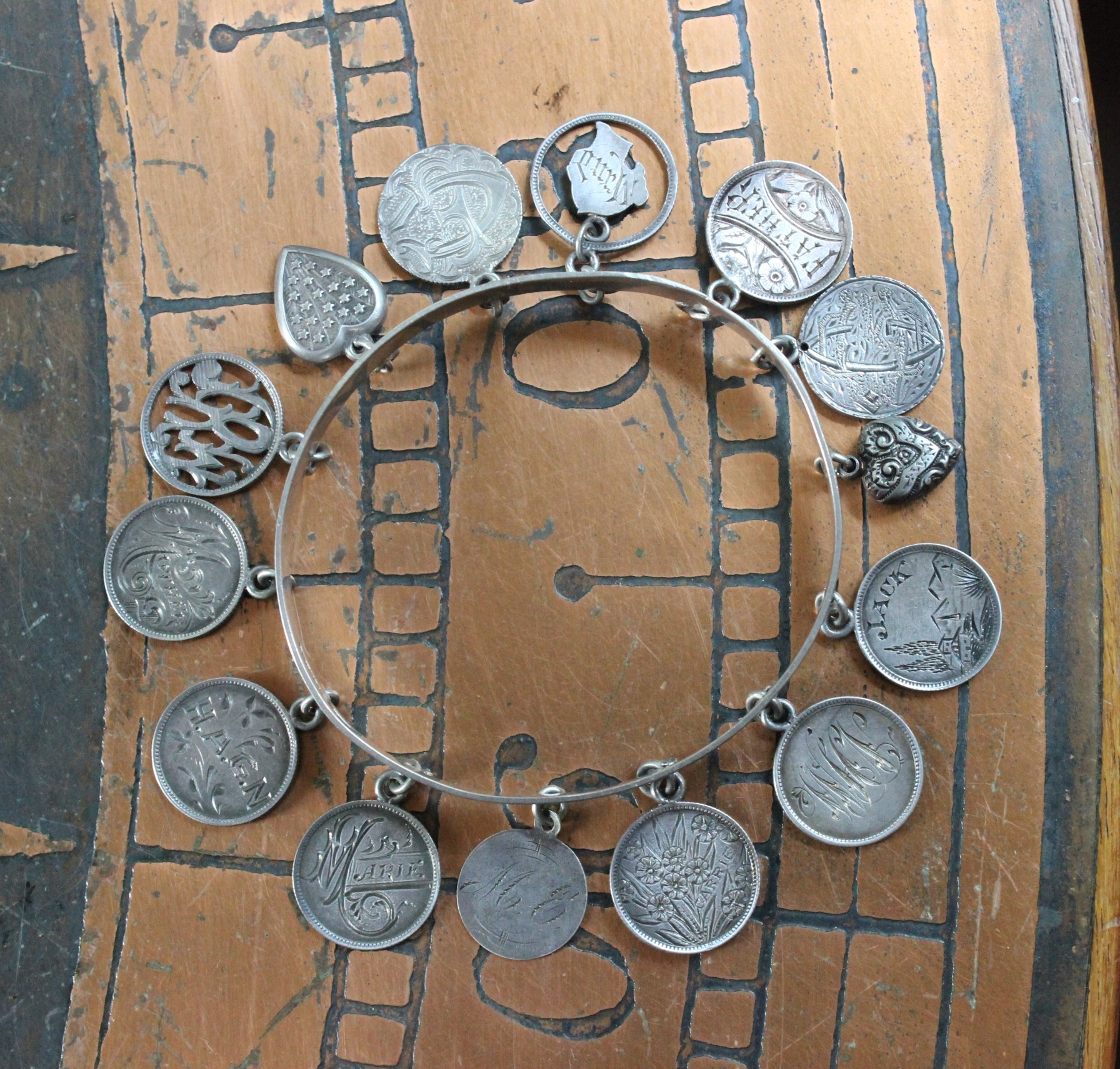 NEW! Incredible Antique Victorian Love Token Bracelet Set of 3 - Amazing Variety of1800's Coin Size & Type, Monograms and Dangles!