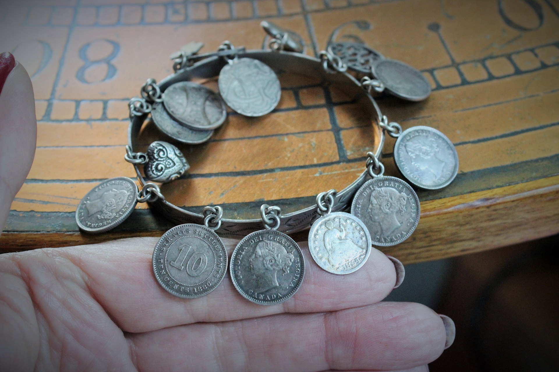 NEW! Incredible Antique Victorian Love Token Bracelet Set of 3 - Amazing Variety of1800's Coin Size & Type, Monograms and Dangles!
