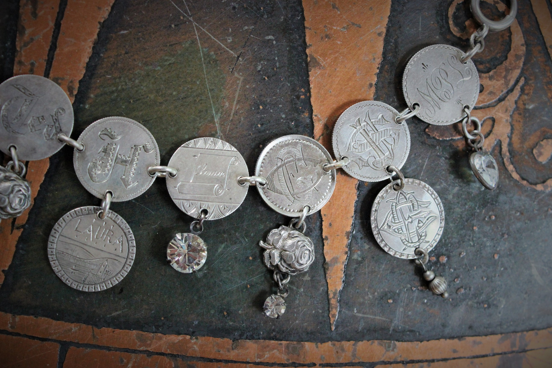 NEW! Incredible Antique Victorian Love Token Bracelet Set of 3 - Amazing Variety of1800's Coin Size & Type, Monograms and Dangles!