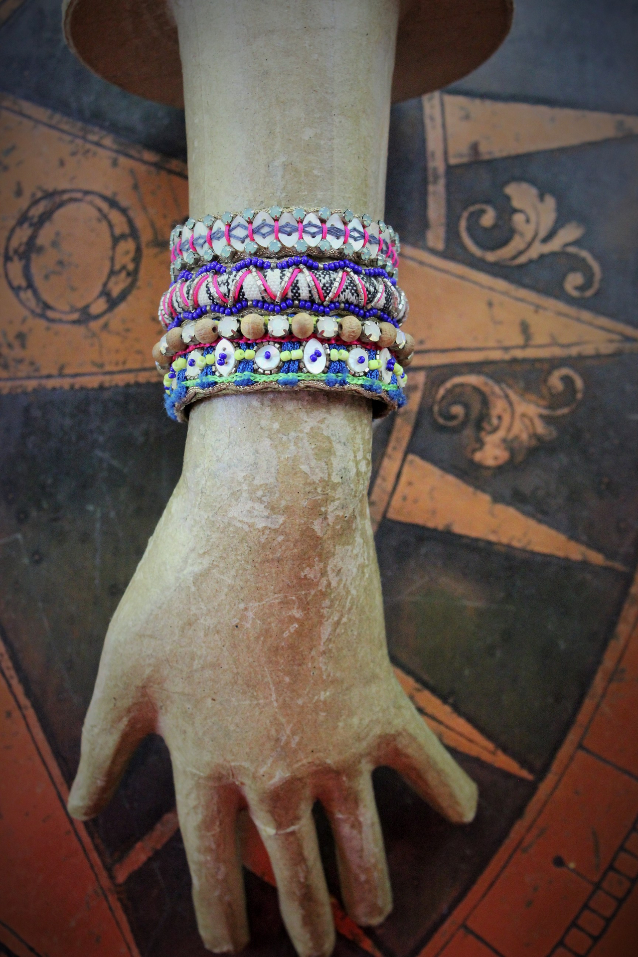 Colorful Bohemian Bracelet with Antique Stanhope Bible Charm, Vermeil Scapular Medal, Antique Mother Mary Heart & More!