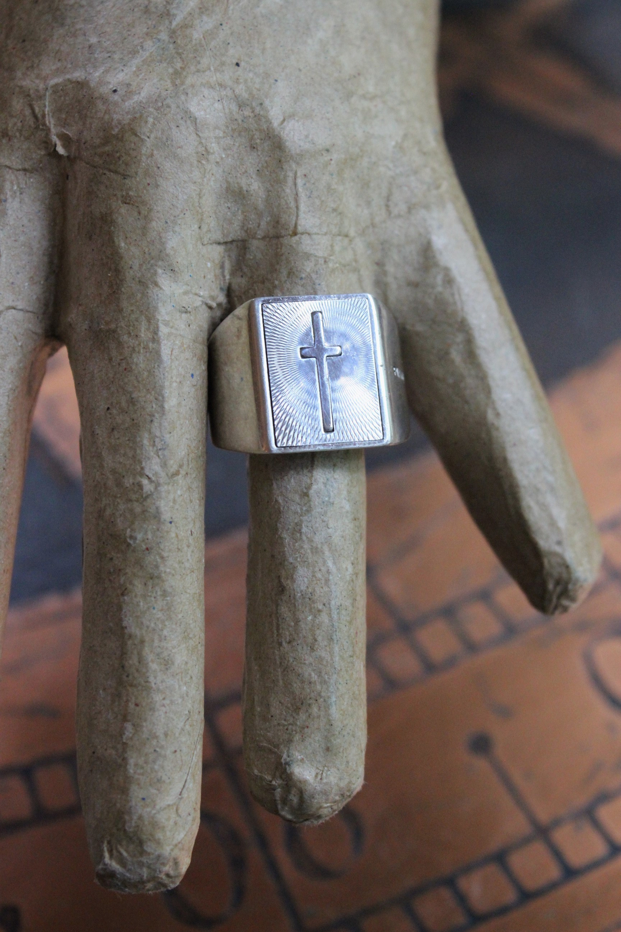 Long Retired Solid Sterling Pianegonda Engraved Cross Ring