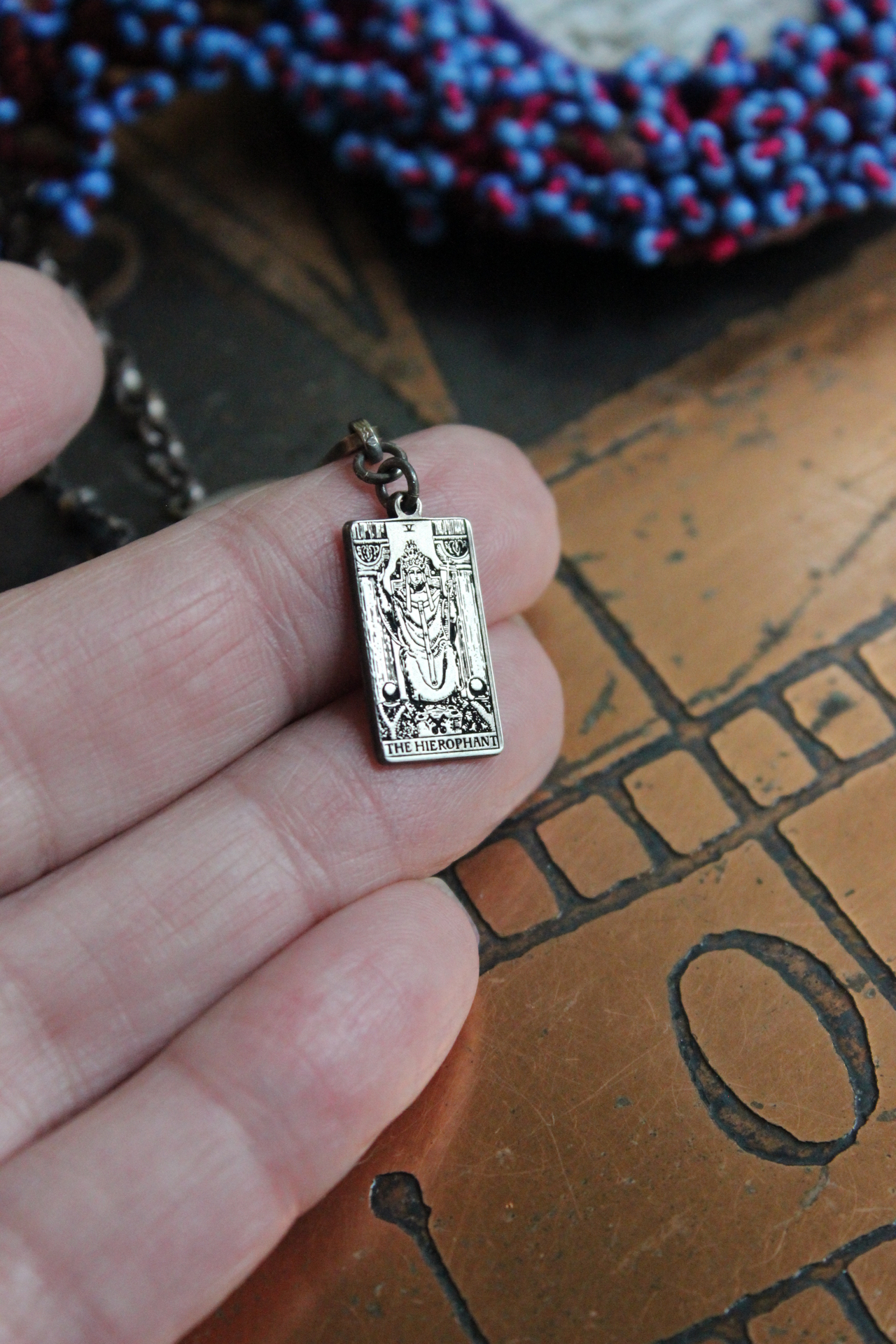 The 3 Initiates Necklace with Antique Beaded Kuchi Gypsy Trim and Medallion,Pillars of Creation Glass Heart,Sterling The Hierophant Tarot Medal & Much More!
