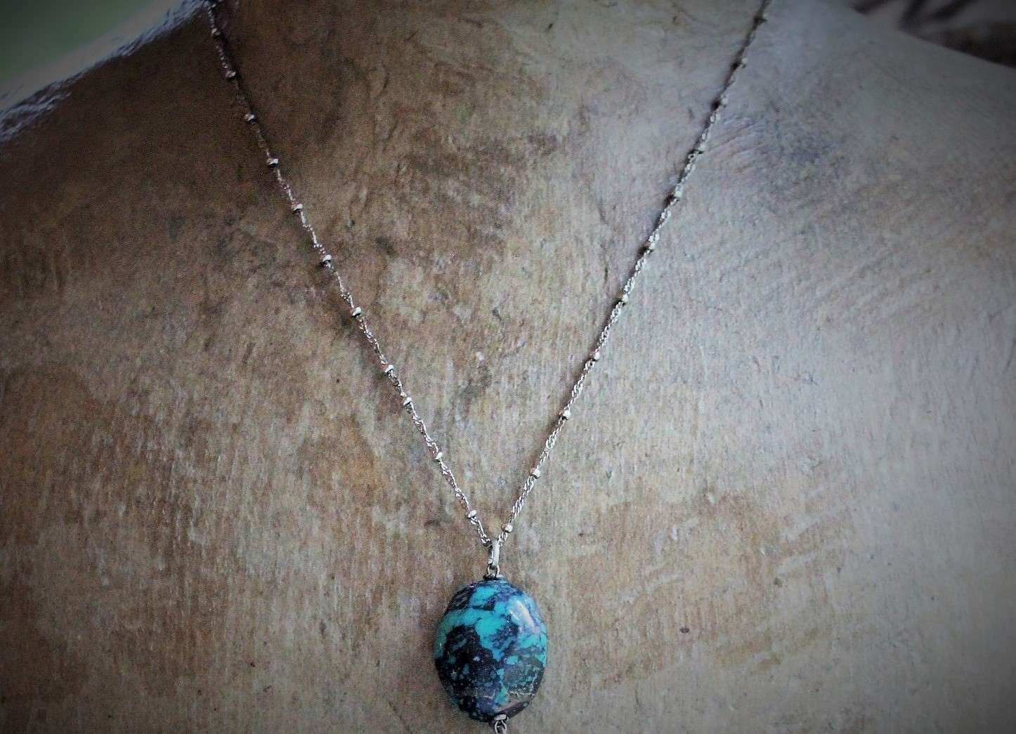 Vintage Sterling Cross & Polished Turquoise Stone Necklace - perfect layering piece!