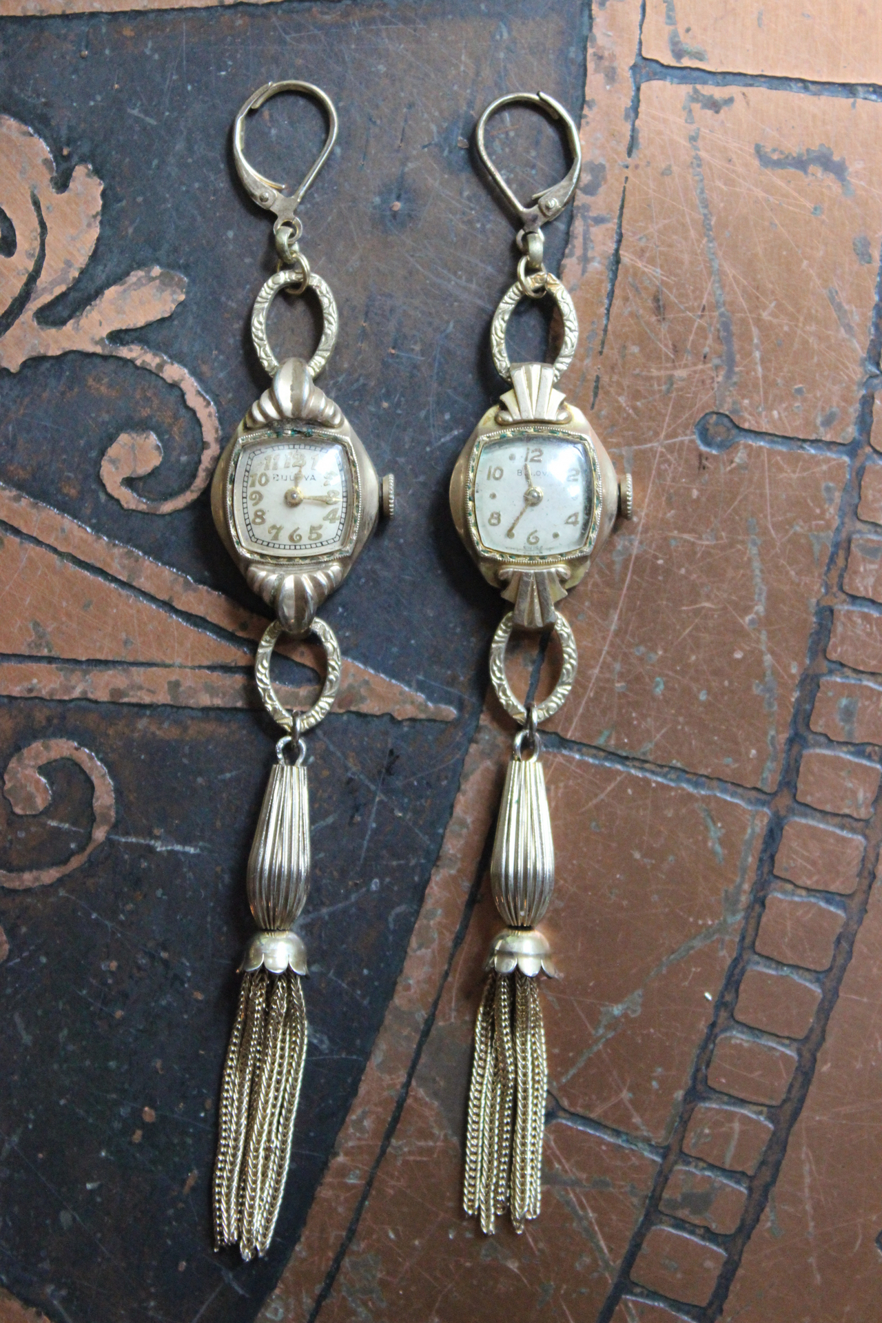 Now is the Time Necklace & Earring Set with 15 Antique & Vintage Watches, Antique Foxtail Chain Tassels & Leverback Earring Wires