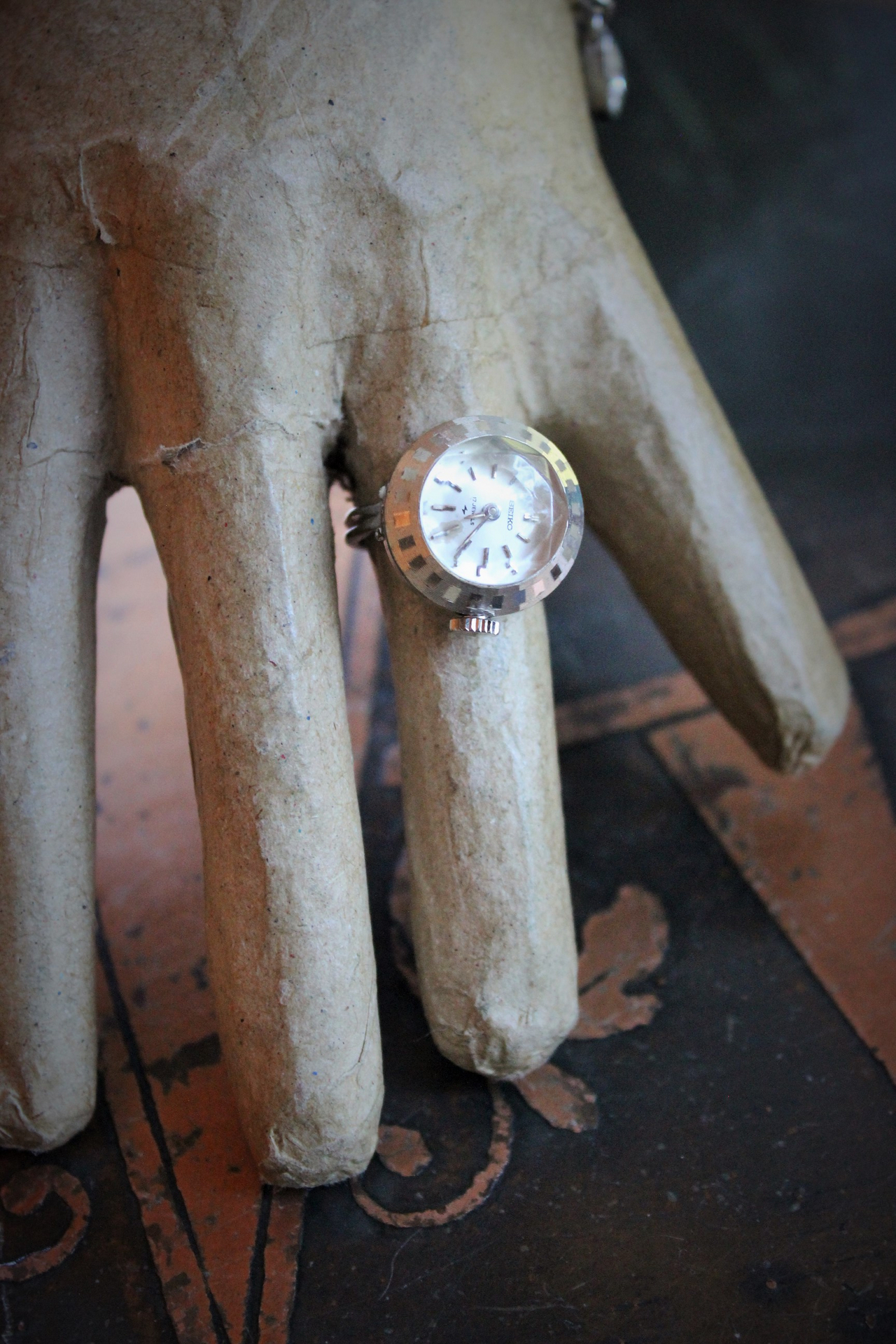 Circle of Time Bracelet and Ring Set with 7 Vintage & Antique Watches, Vintage Faceted Tear Drop & Sterling Toggle Clasp