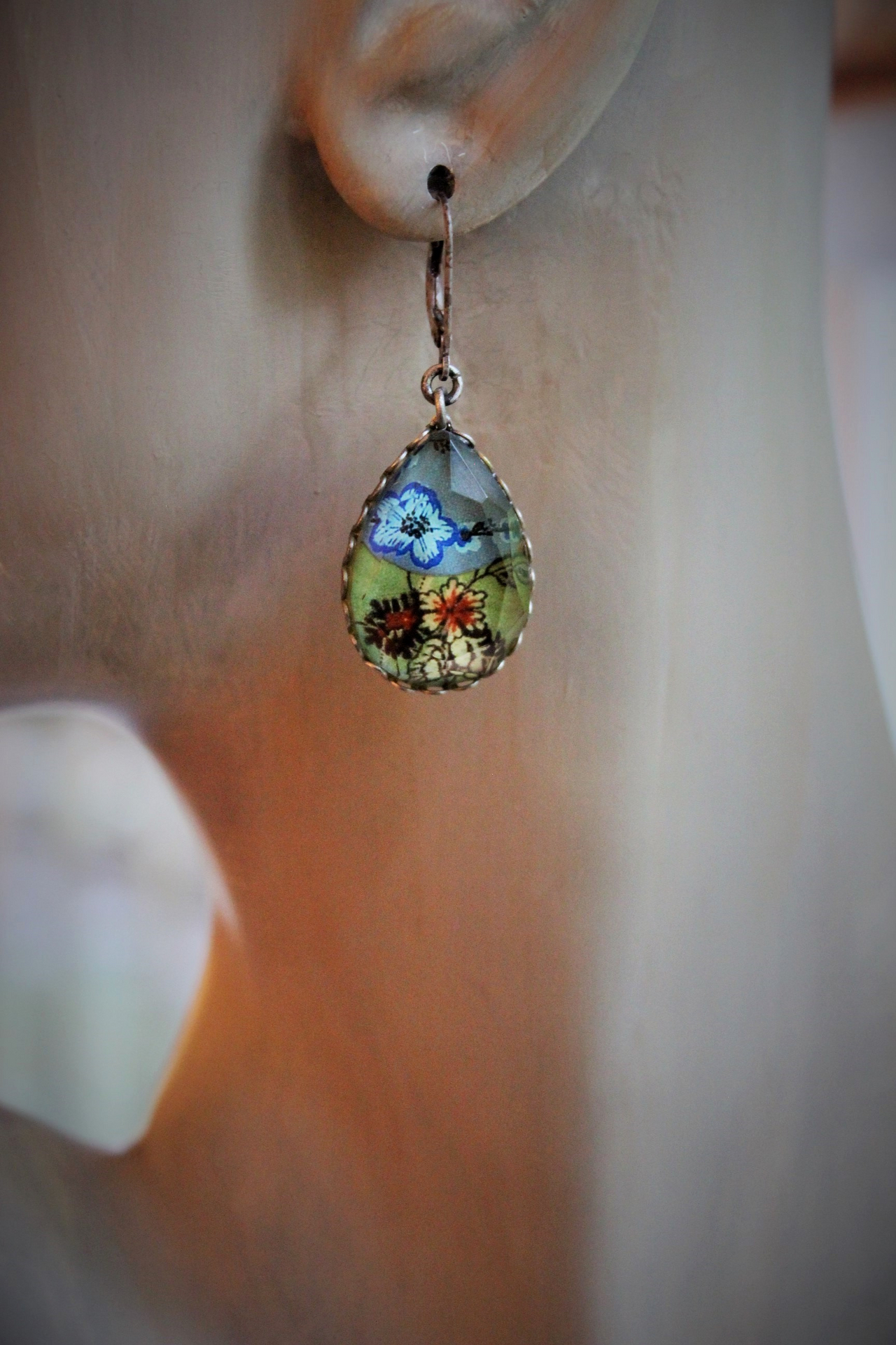 SOLD to J OOAK Ayala Bar Faceted Glass Findings Parure with Wide Bracelet,Ring and Earrings