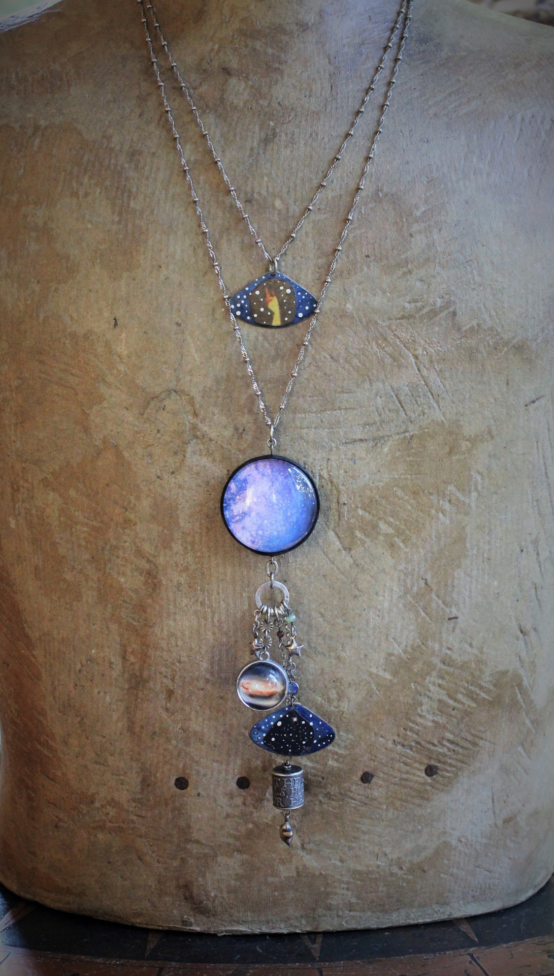 Hold up your Hands 2 Strand Necklace with Sterling Anne Choi Bead,Cosmic Glass Orbs,Sterling Puffy Stars & More!